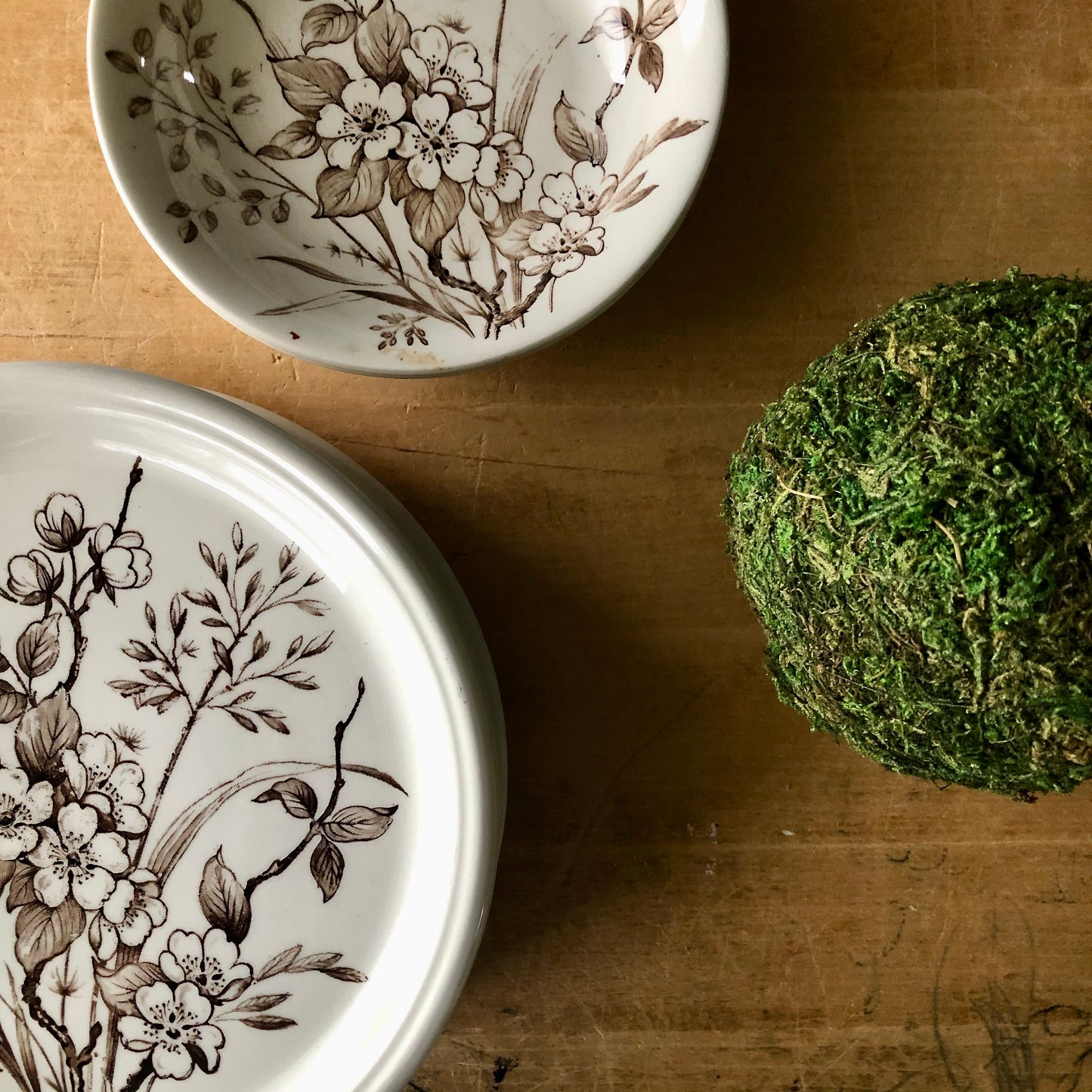 Vintage Brown and White English Floral Dishes (c.1960s)