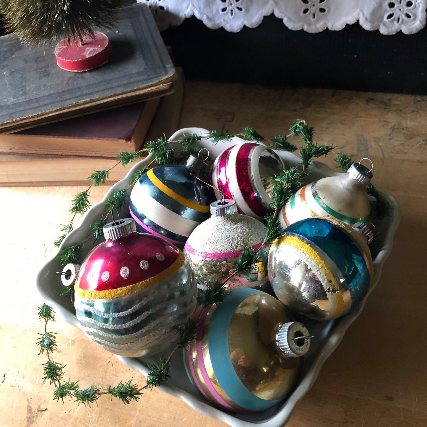 Vintage Striped Glass Ornaments (c.1940s)