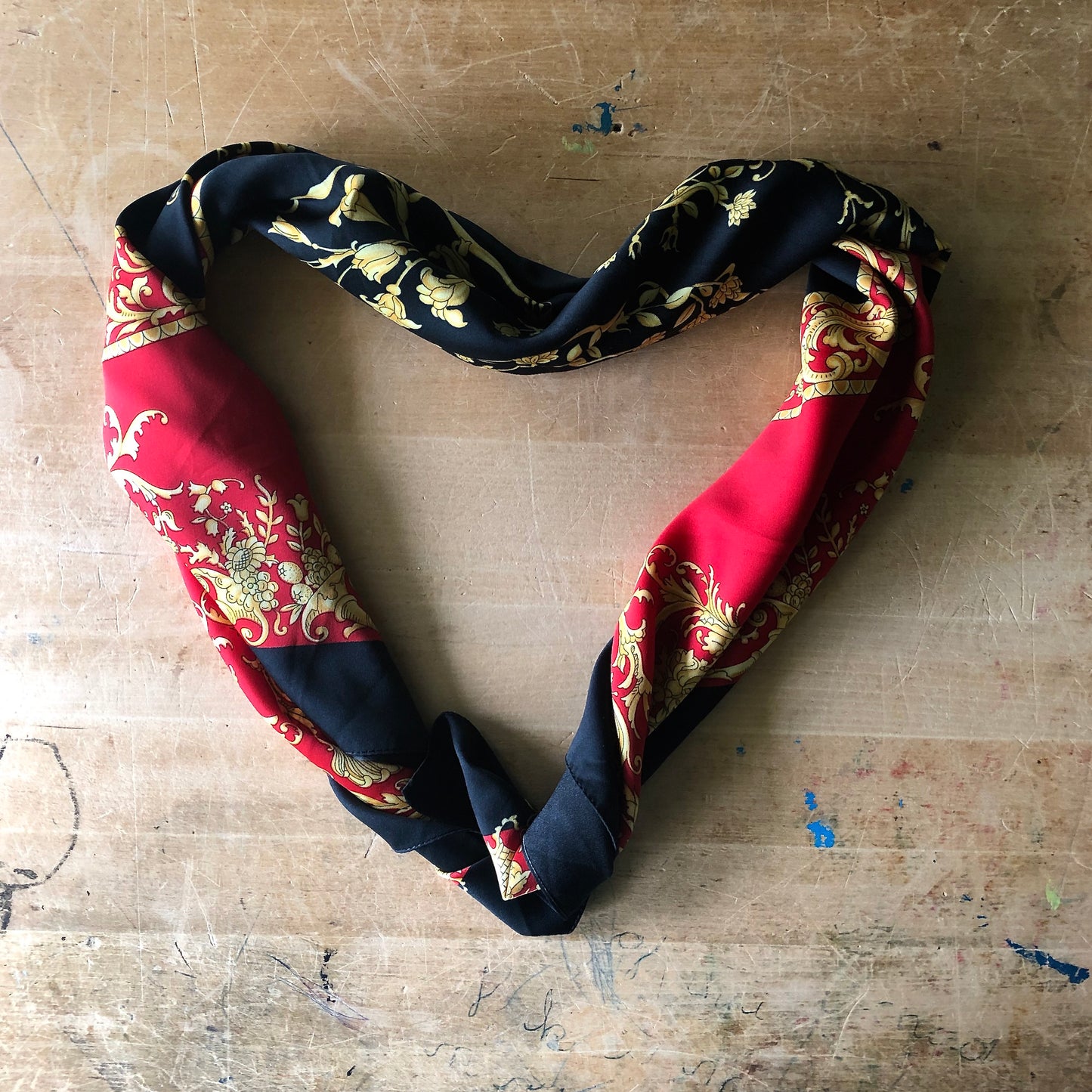 Red and Black Silk Medallion Scarf (c.1980s)