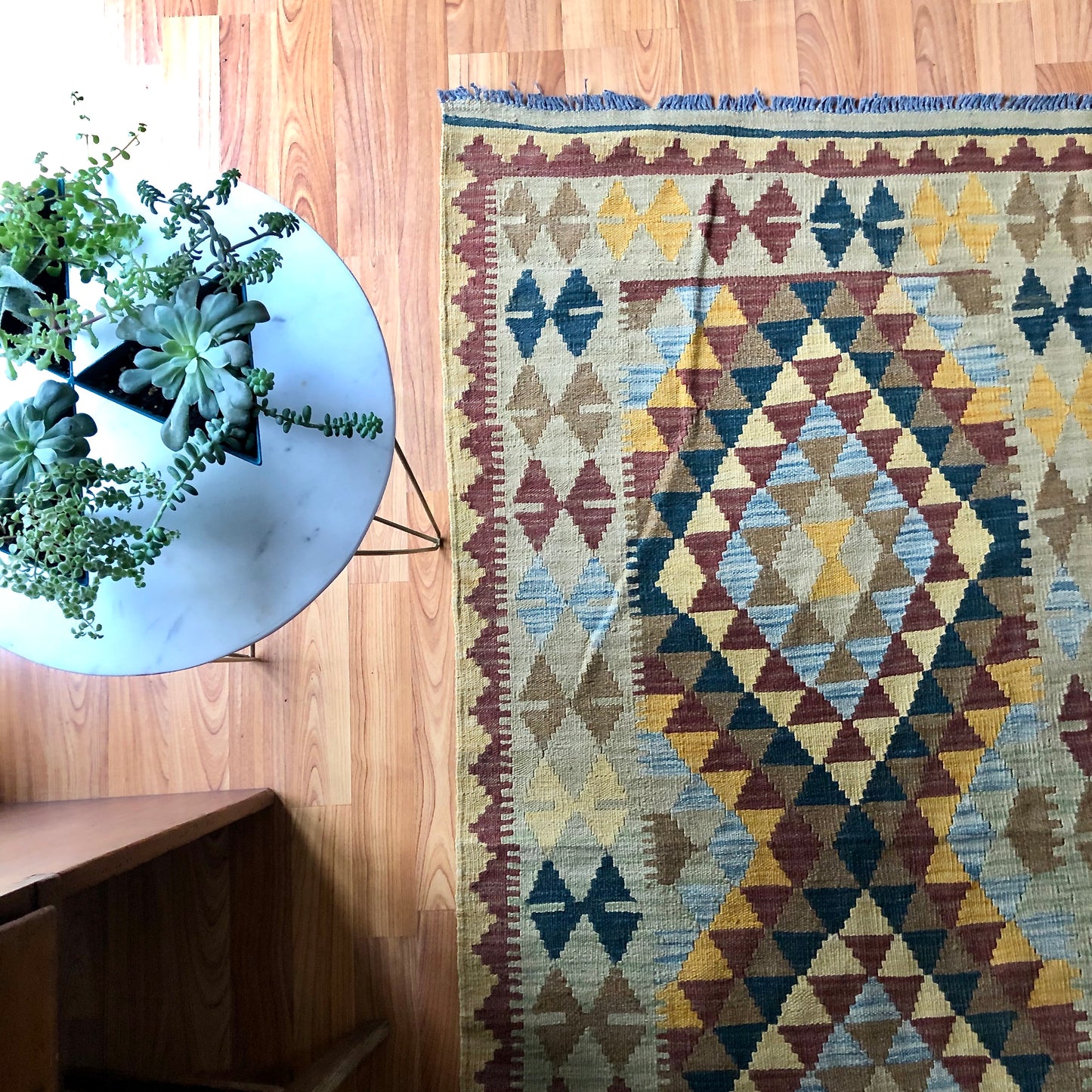 Vintage Turkish Geometric Wool Kilim Rug (c.1980s)