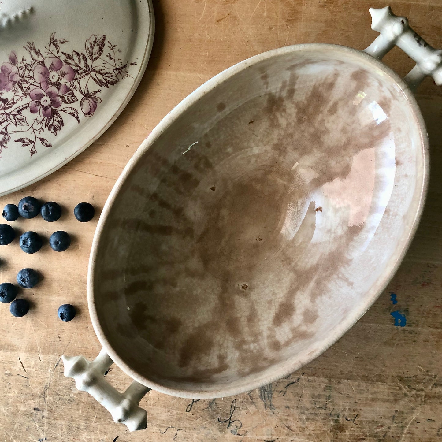 Red Transferware Ironstone Vegetable Dish (1880s)