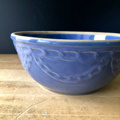 Vintage Farmhouse Blue Pottery Mixing Bowl
