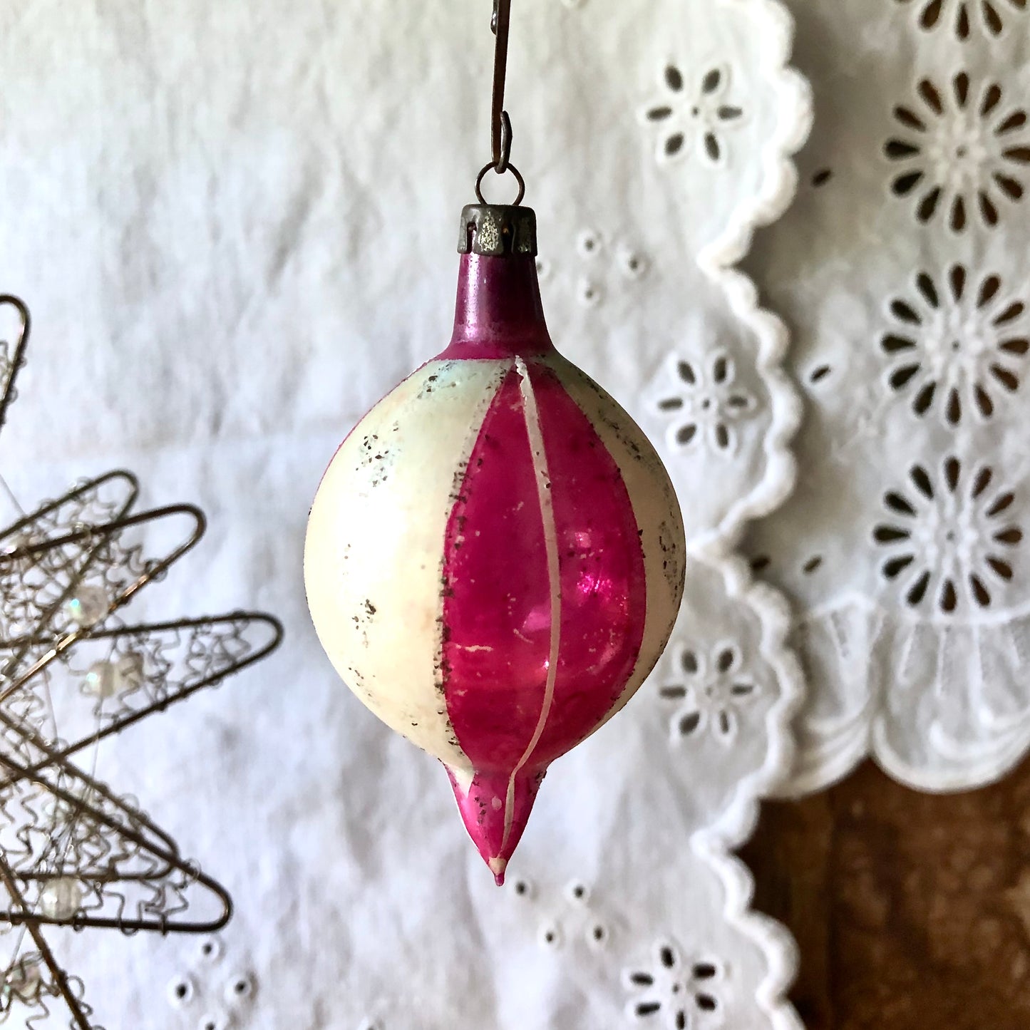 Antique Pink Glass Christmas Ornaments (c.1900s)