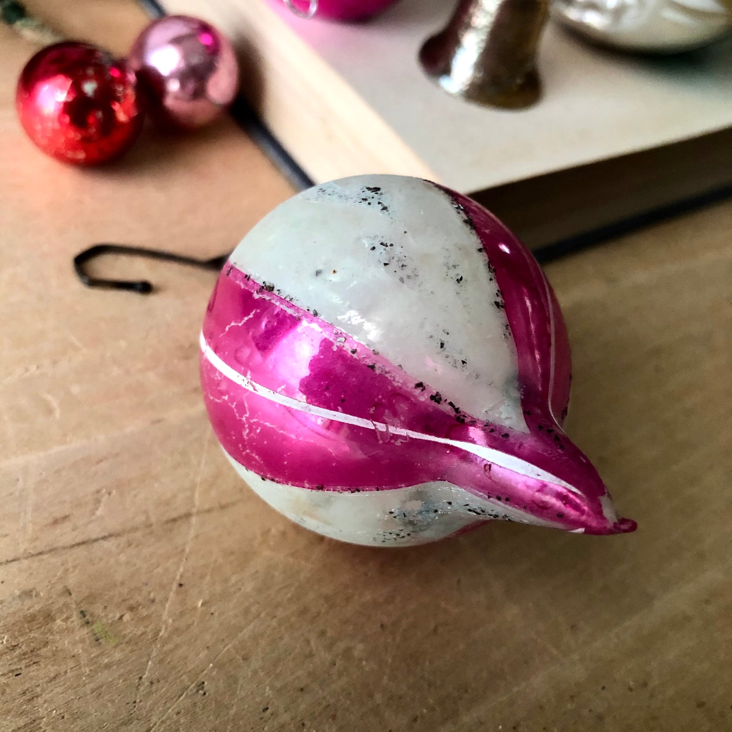 Antique Pink Glass Christmas Ornaments (c.1900s)