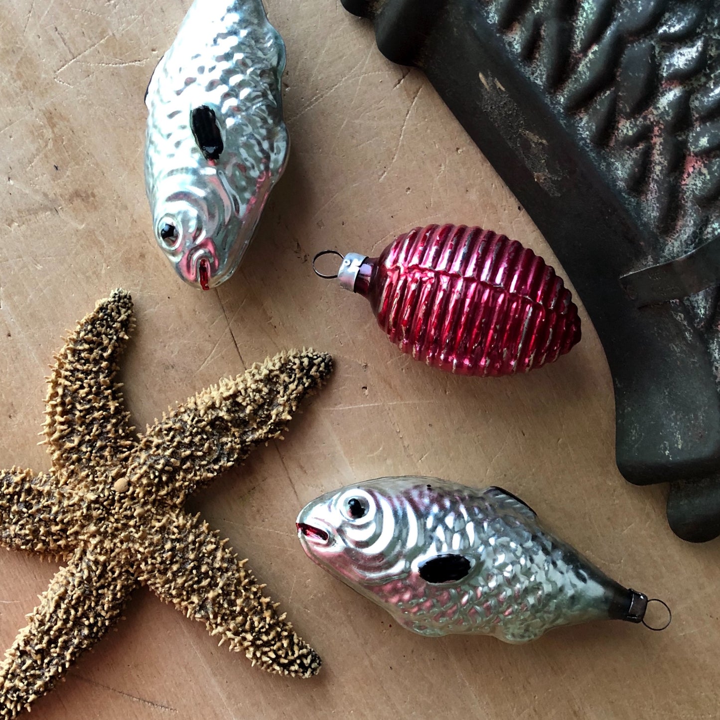 Antique German Mercury Glass Fish Ornaments (1900s)