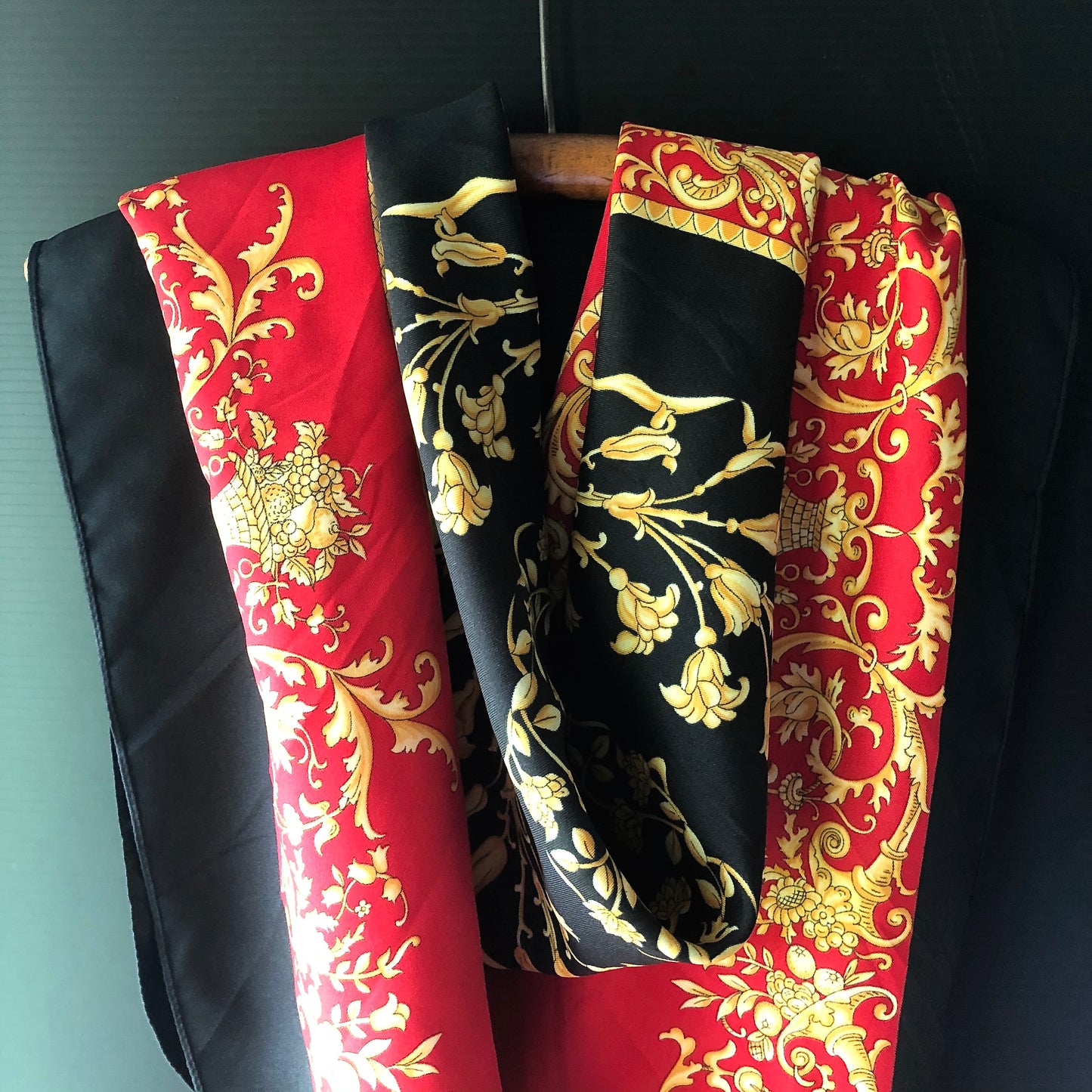 Red and Black Silk Medallion Scarf (c.1980s)