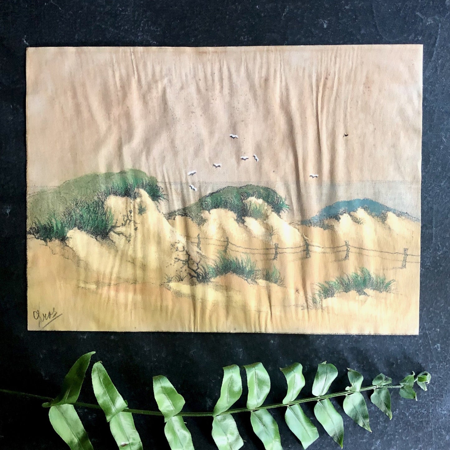 Vintage Painting of Beach Dunes with Soft Pastels