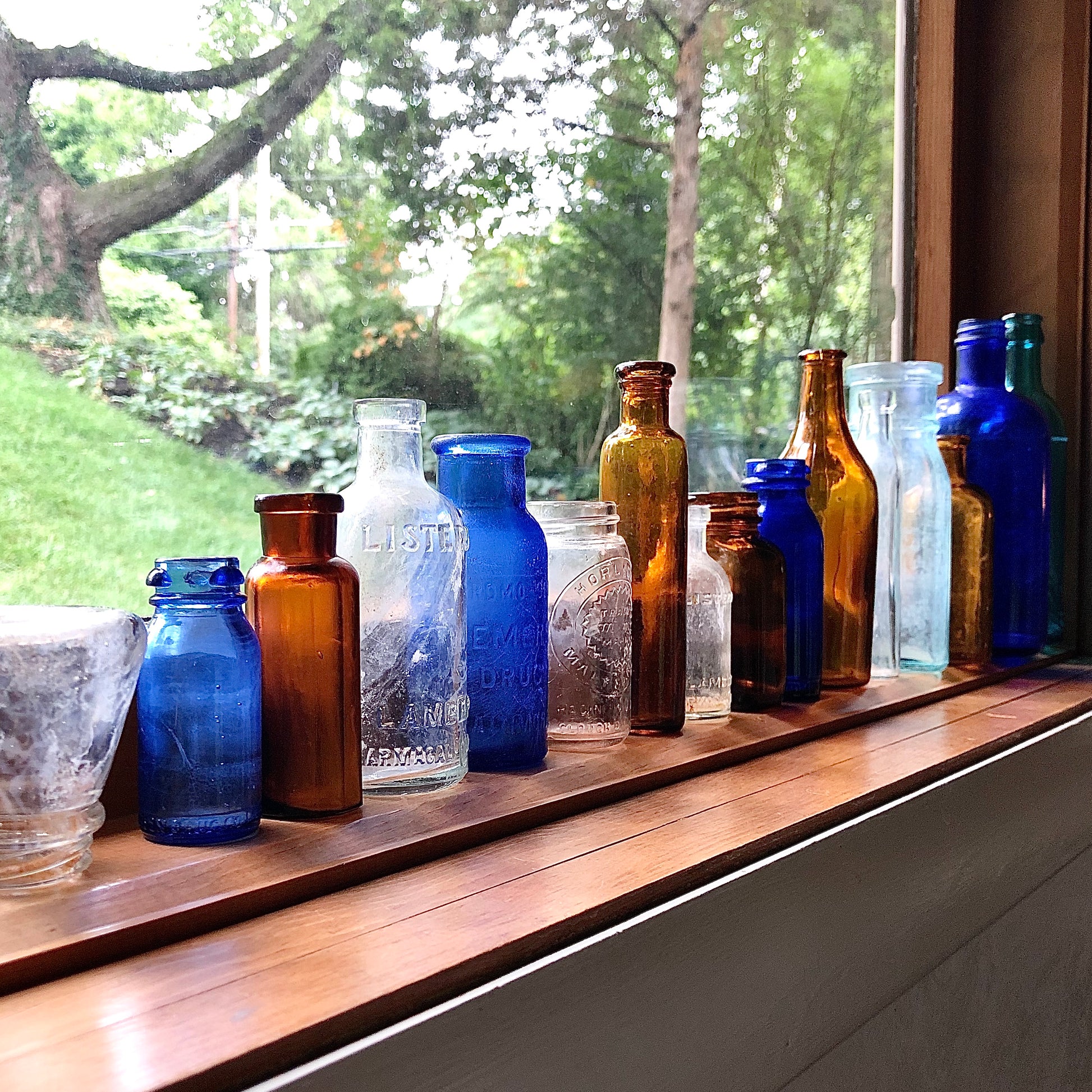 Antique Glass Apothecary Bottles, Set of 16