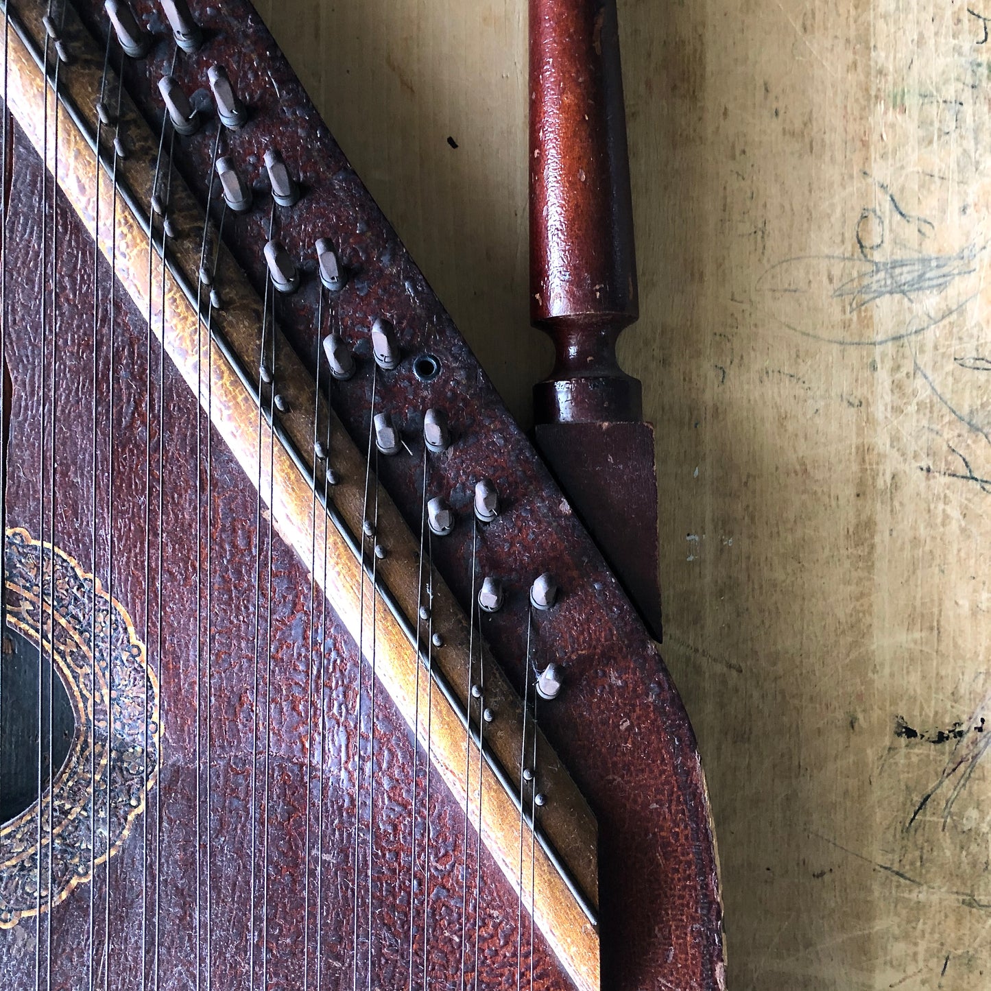 Antique Zither Instrument with Eagle Emblem (c.1920s)