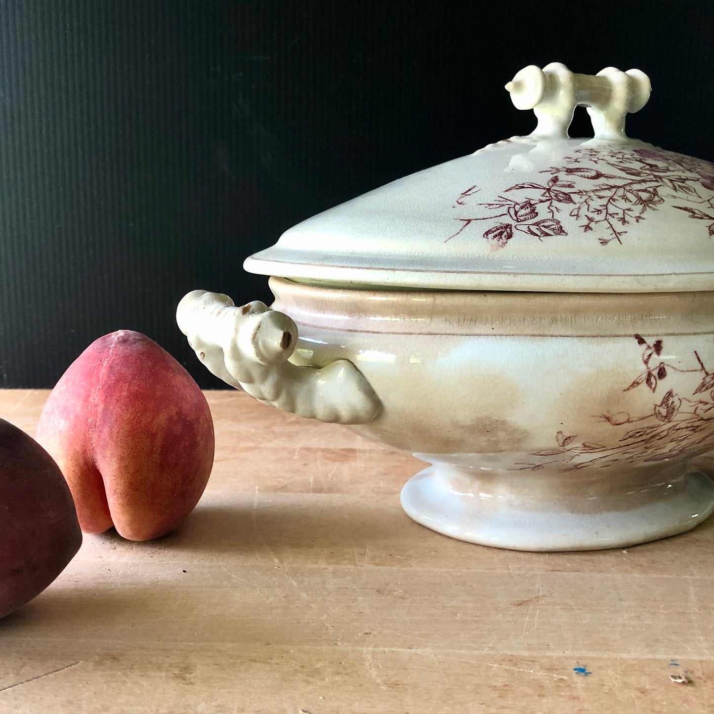 Red Transferware Ironstone Vegetable Dish (1880s)