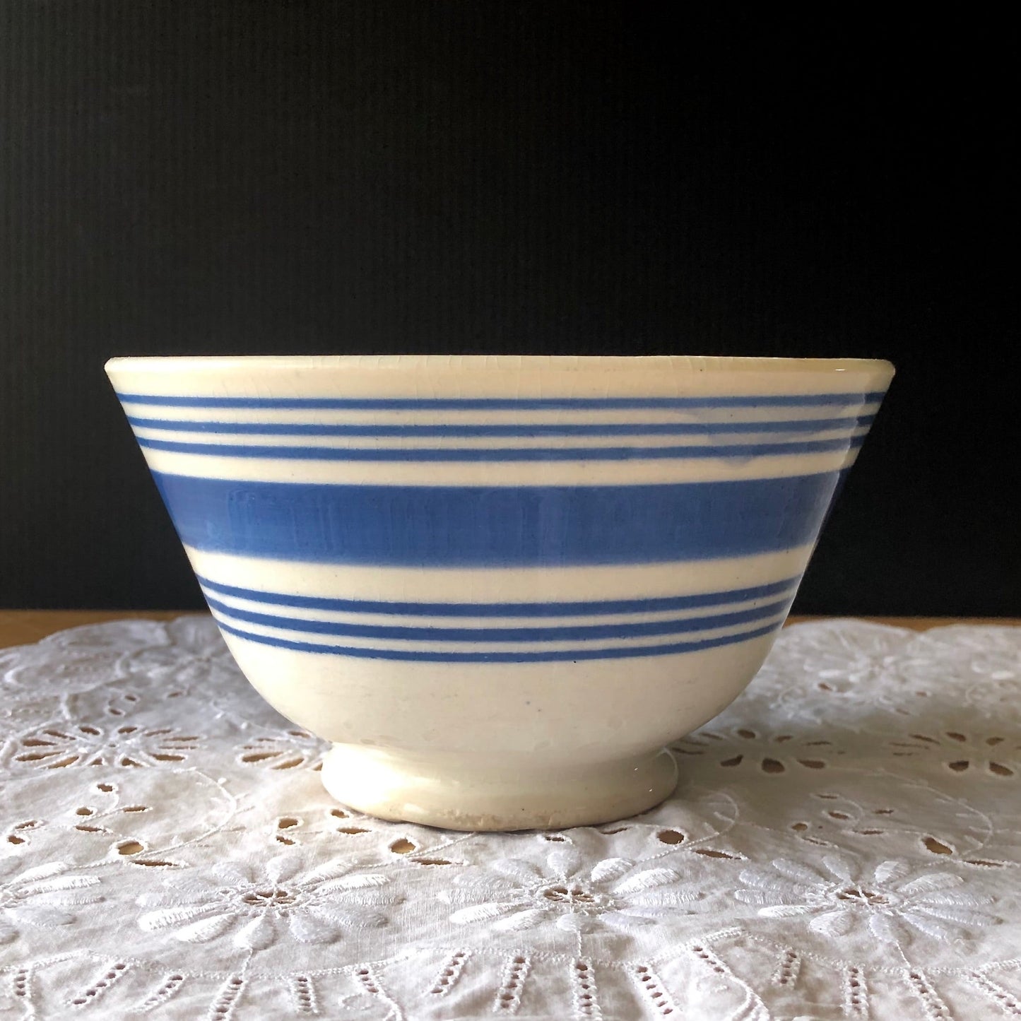 English Blue Striped Earthenware Bowl (c.1930s)