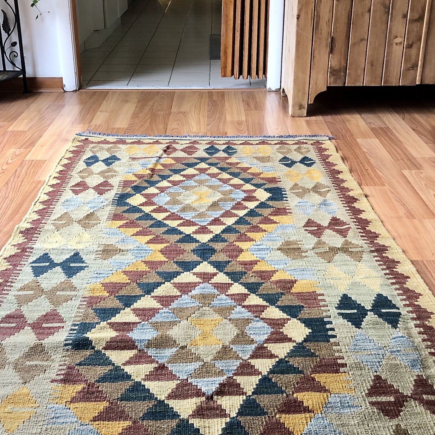 Vintage Turkish Geometric Wool Kilim Rug (c.1980s)