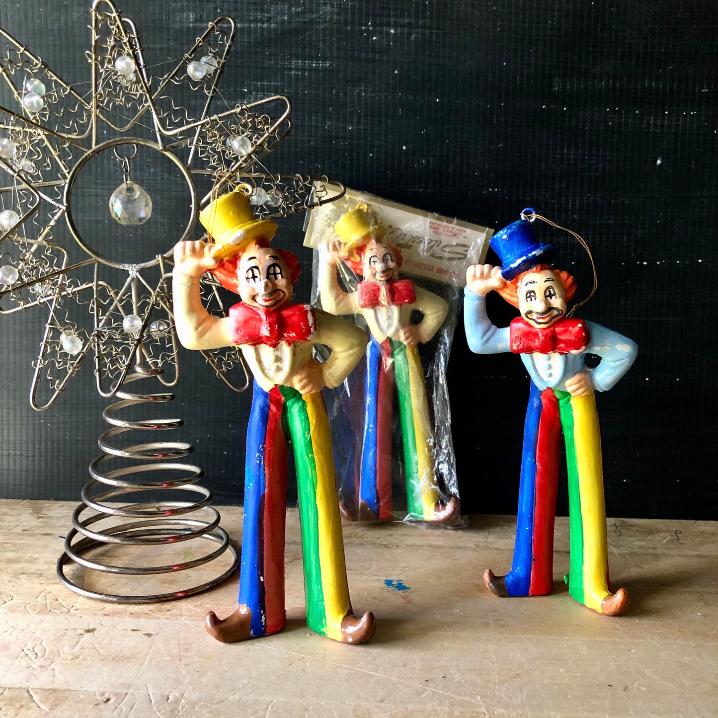 Vintage Silvestri Plastic Clown Ornaments (c.1950s)