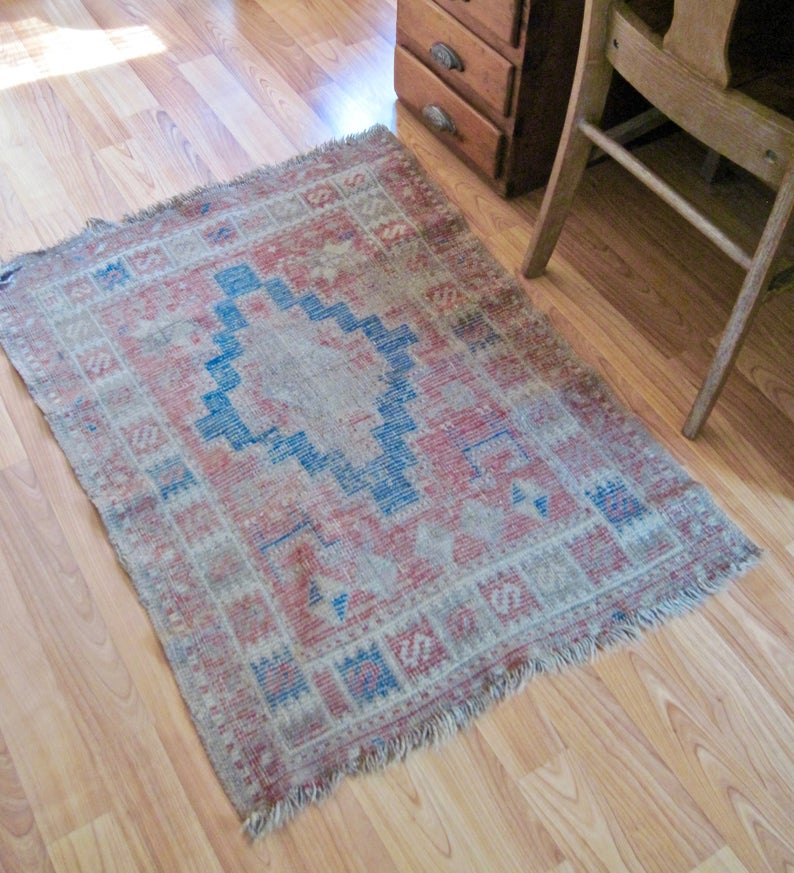 Antique Striped Latch Hook Rug from Ohio (c.1900s)