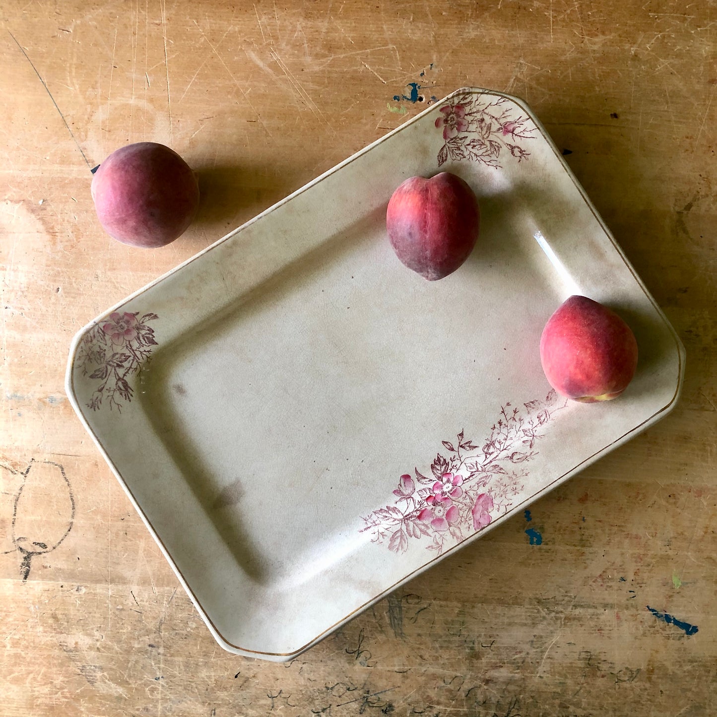 Red Transferware Antique Ironstone Platter (c.1800s)