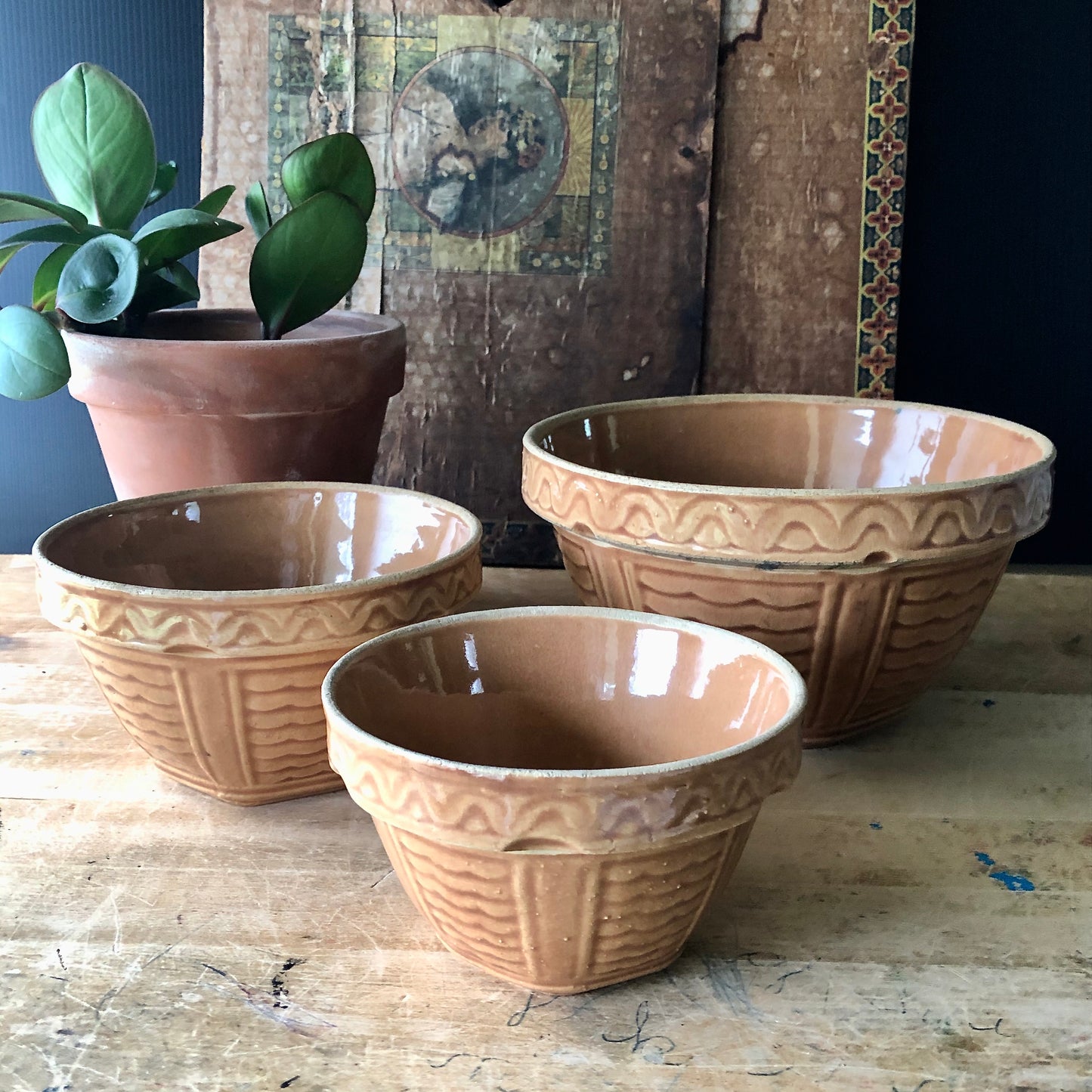 Antique Yellow Ware Mixing Bowl Set, Robinson Ransbottom (c.1939)