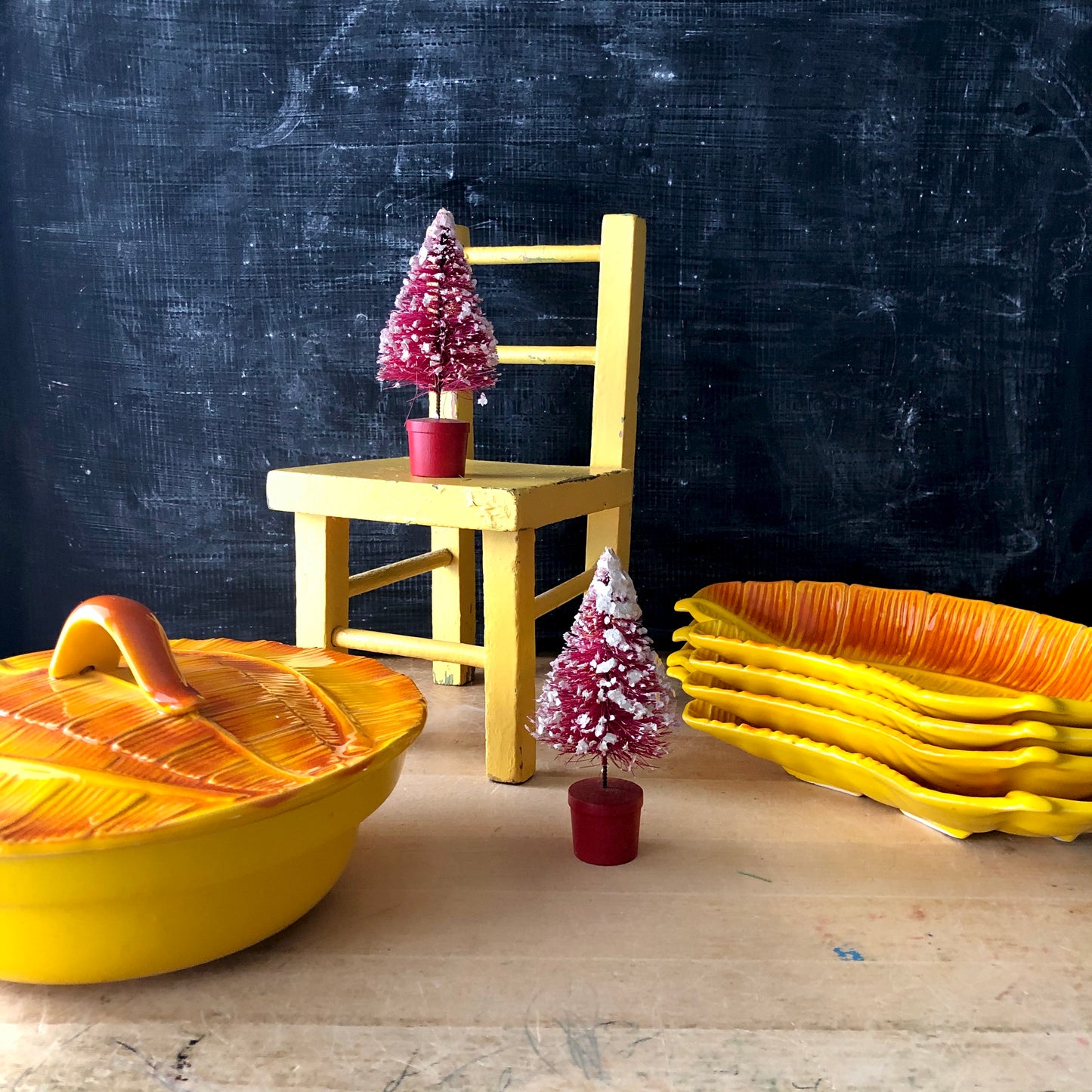 Mid Century California Pottery Yellow Snack Set (c.1960s)