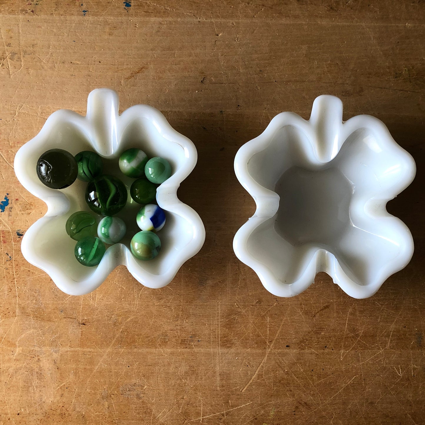 Vintage Milk Glass Four Leaf Clover Ashtrays