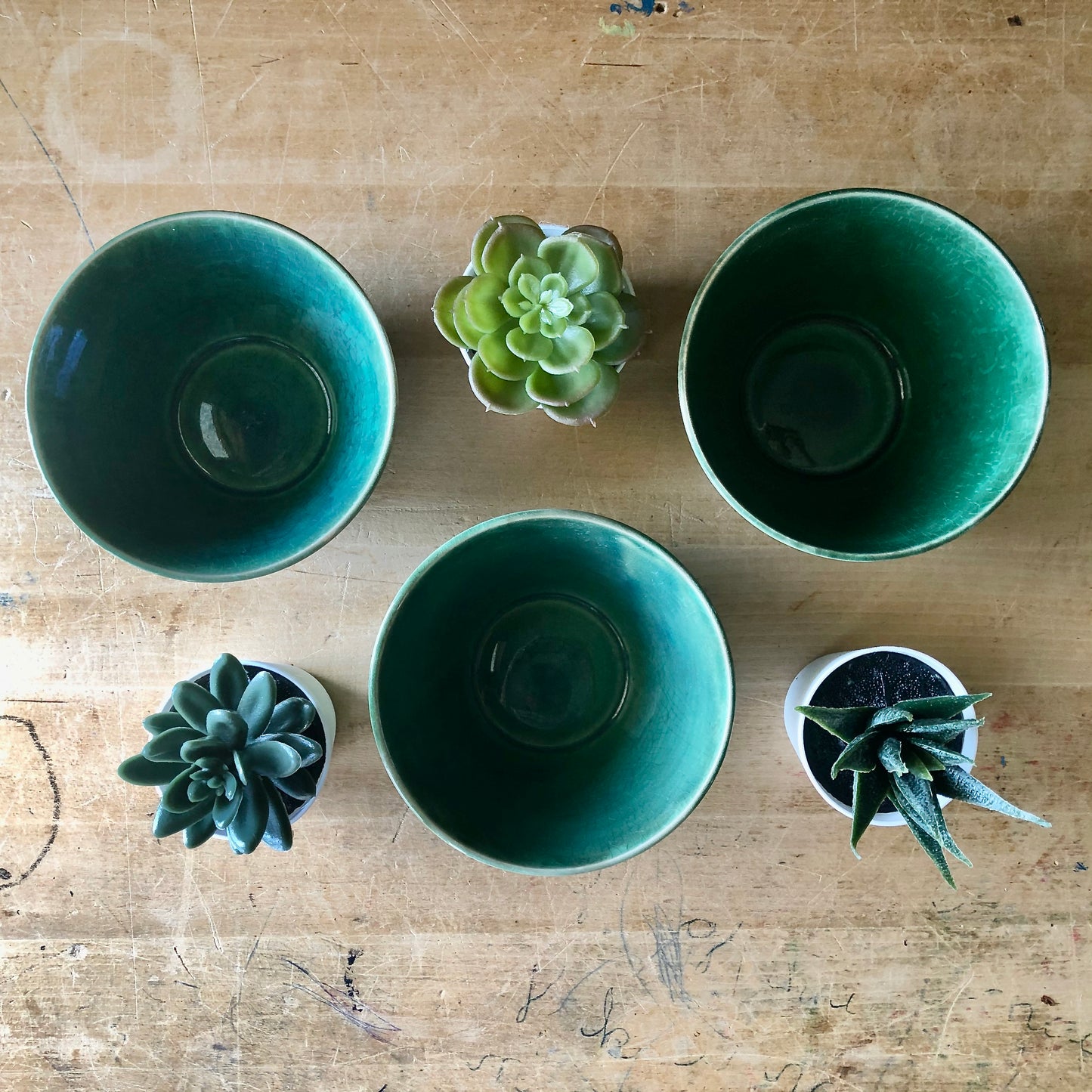 Green Vintage USA Pottery Bowls (c.1940s)