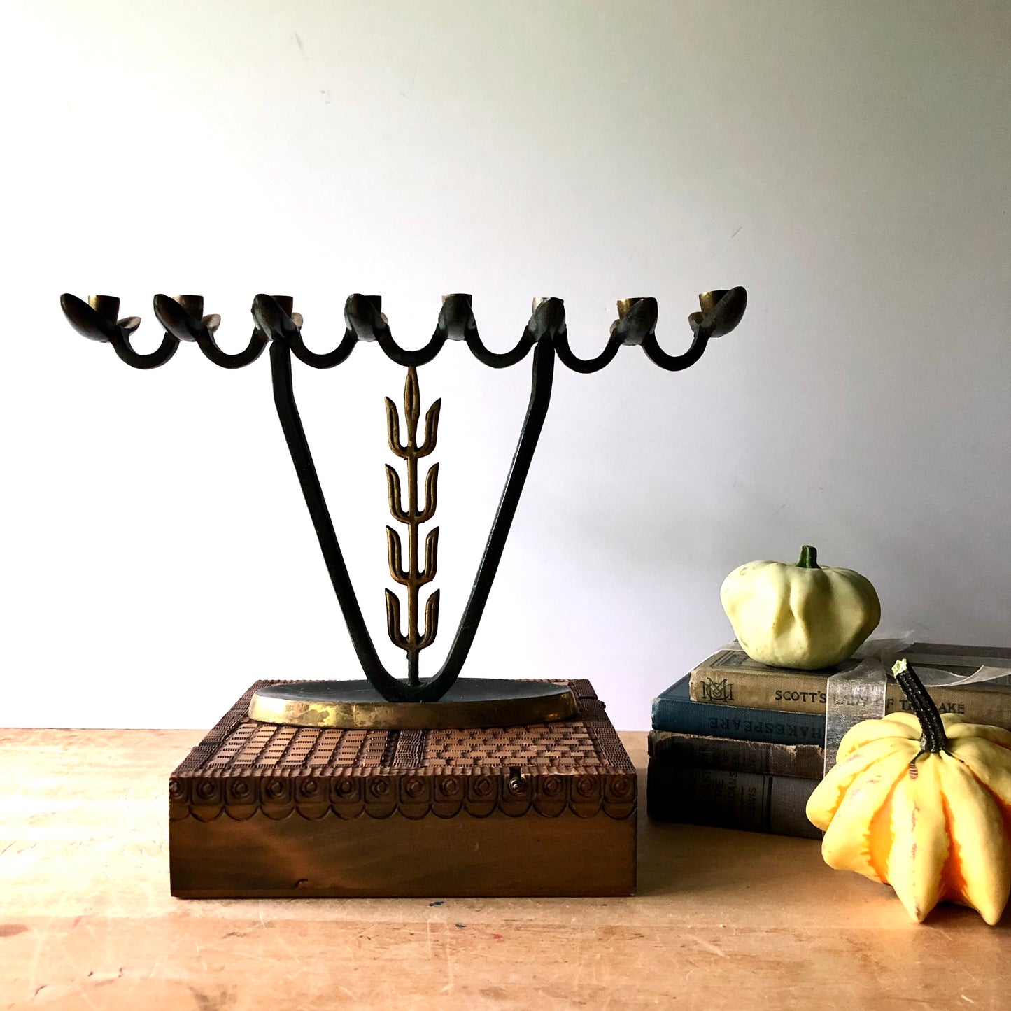 Vintage Brass Menorah Candle Holder