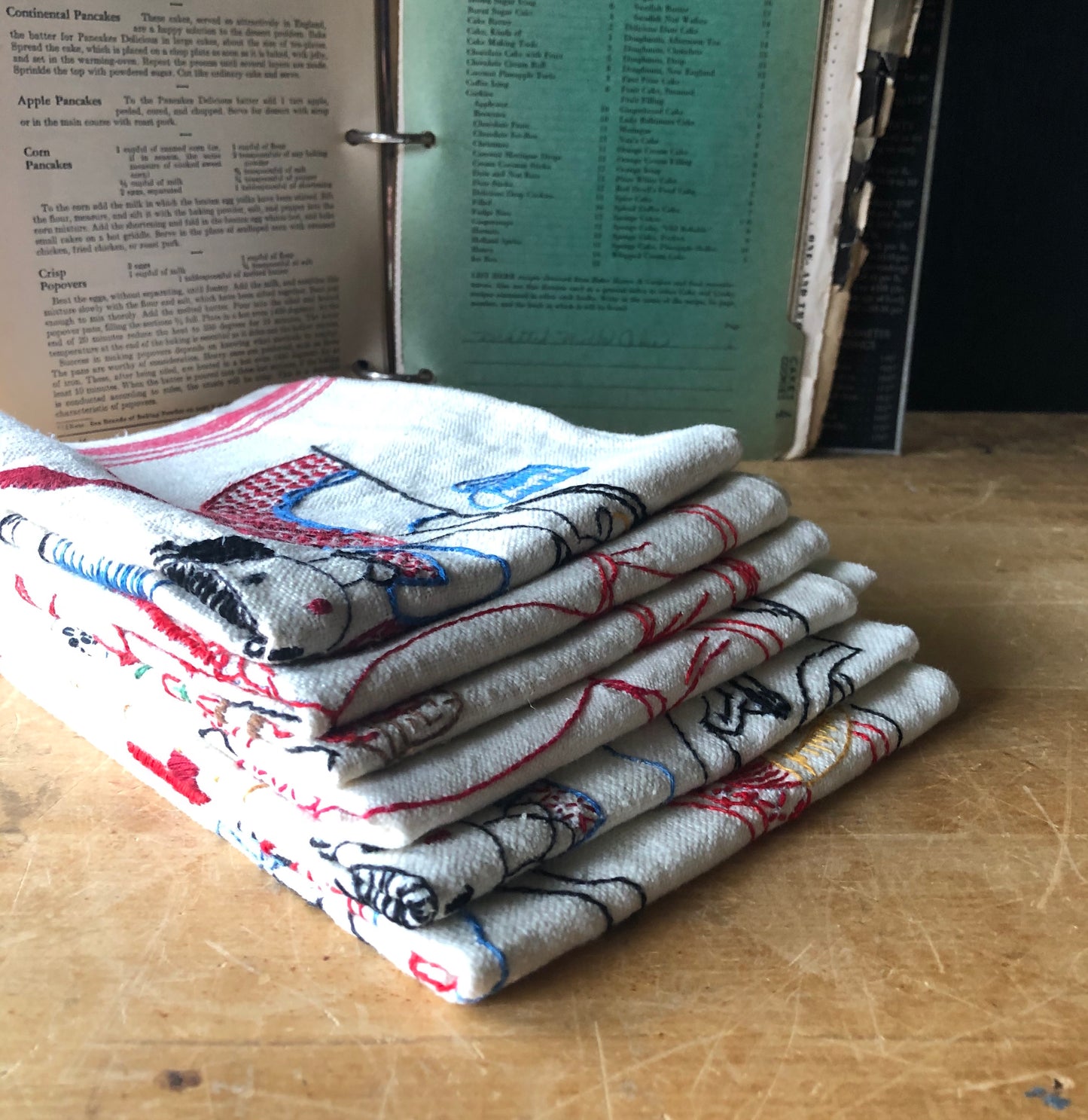 Embroidered Day of the Week Chores Kitchen Towels, (c.1960s)