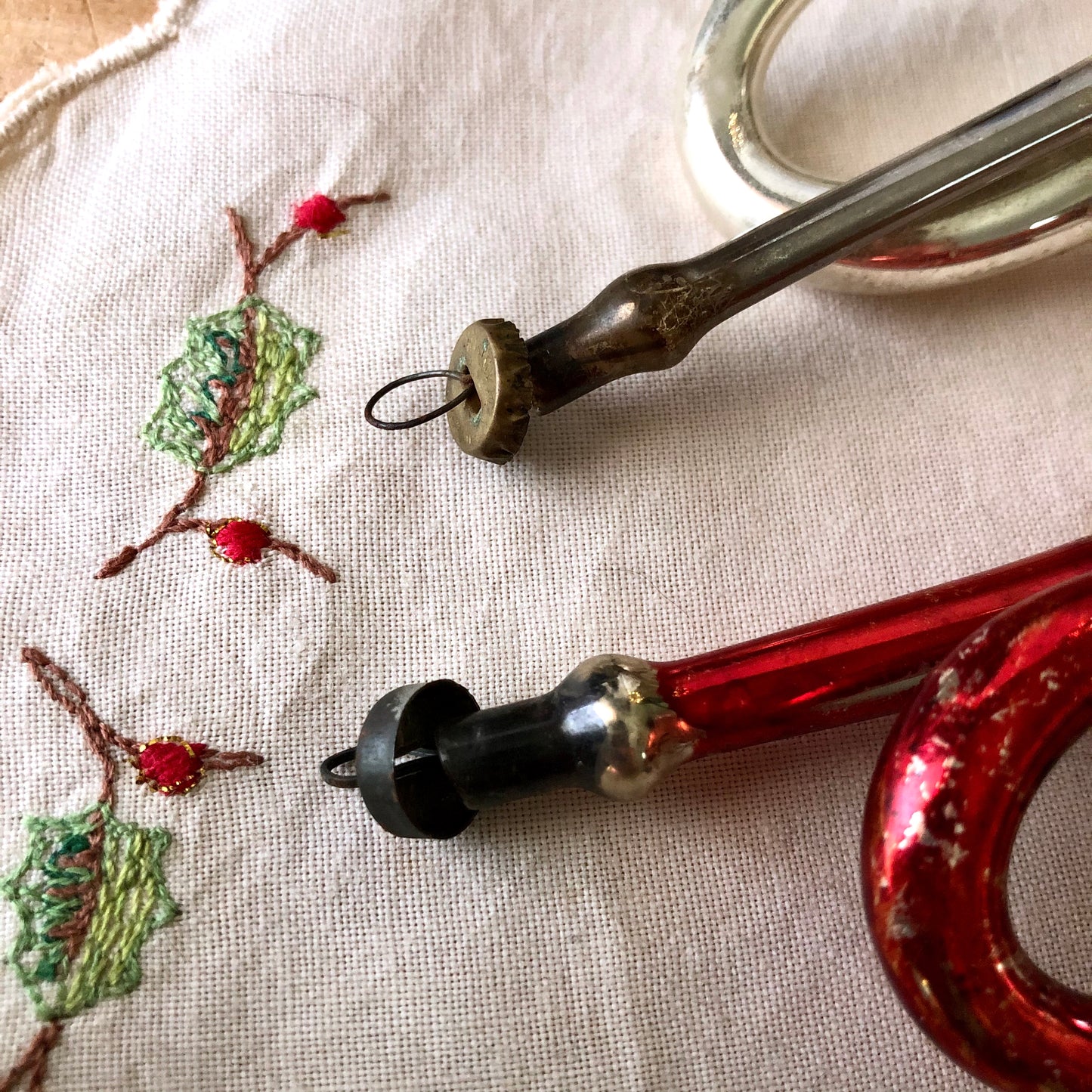 Antique Mercury Glass Horn Ornaments (c.1930s)