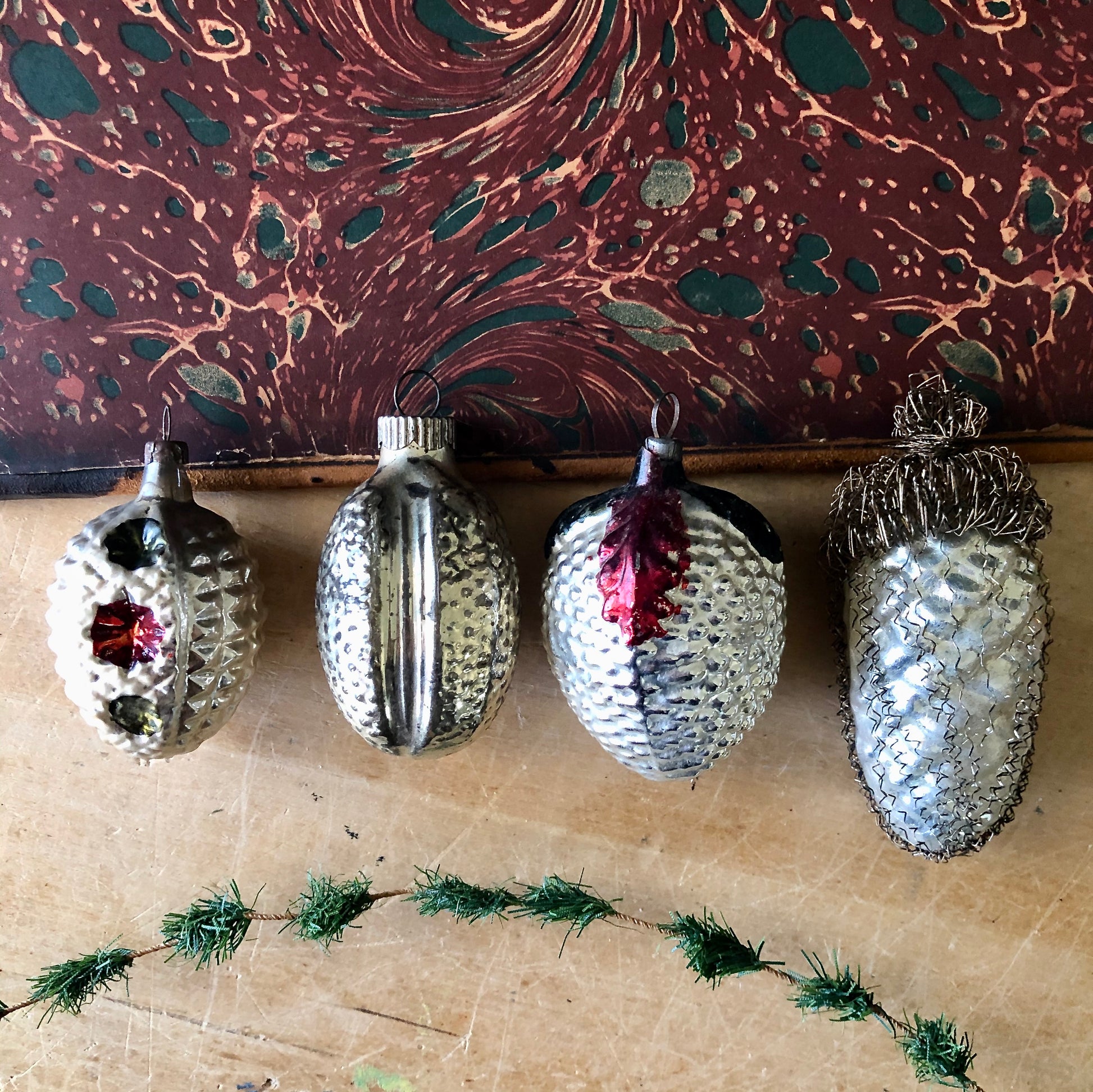Antique Mercury Glass Pine Cone Ornaments (c.1920s)