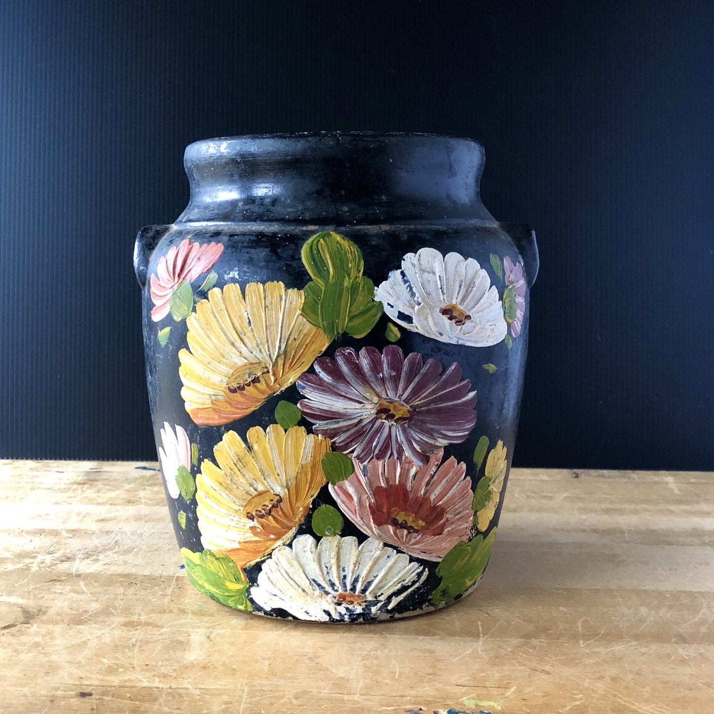 Vintage Black Floral Ransburg Cookie Jar (c.1940s)