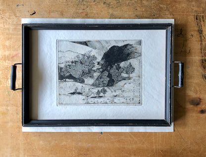 Vintage Art Etching 'Landscape with 5 Cats' by Claude Saucy (c.1900s)