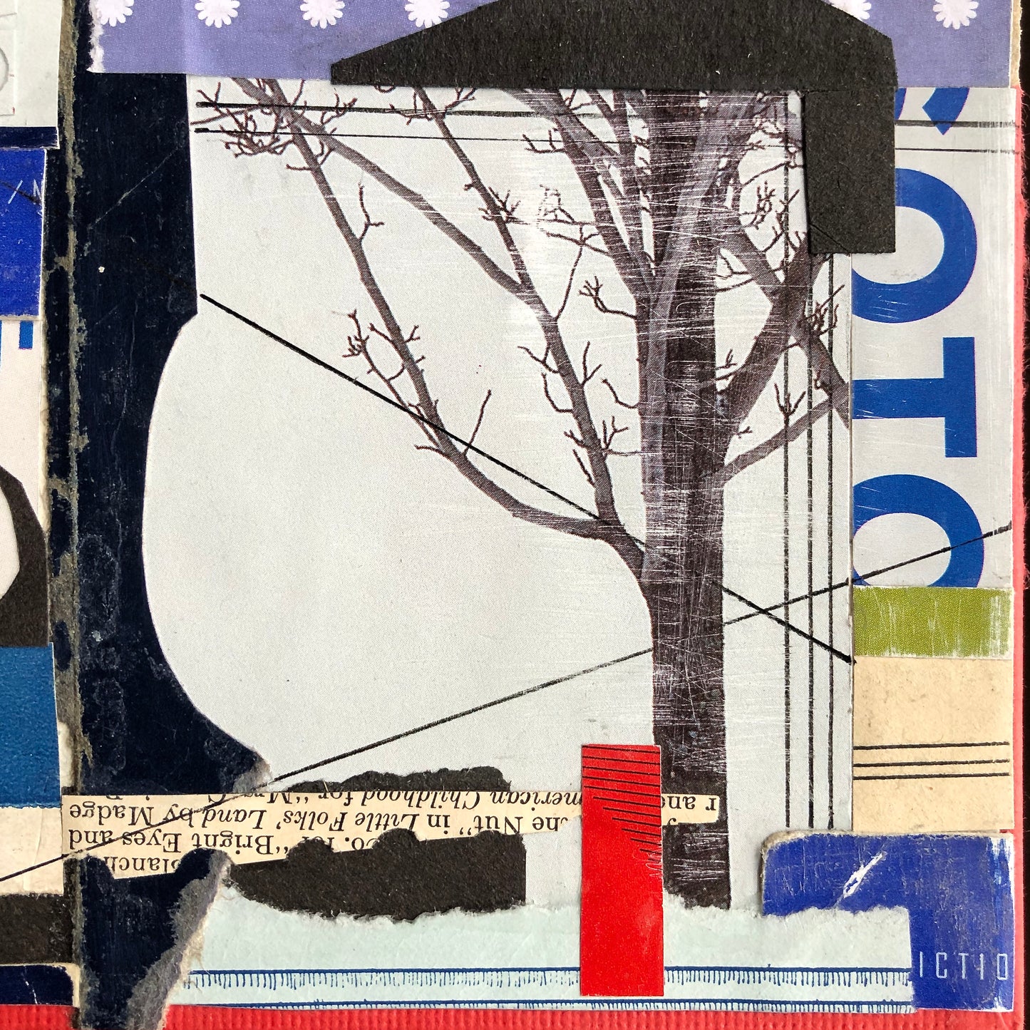 Handmade Book Art Collage, 'Winter Tree'