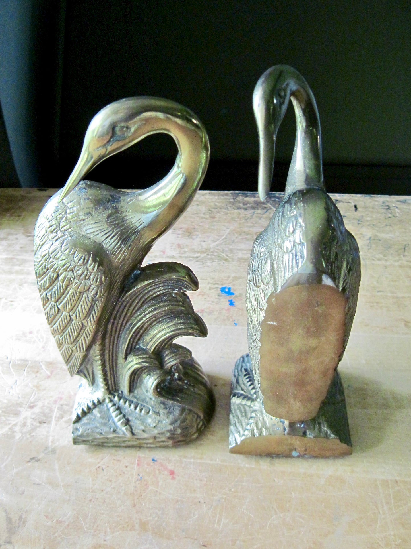 Vintage Brass Swan Bird Bookends (ca.1960s)