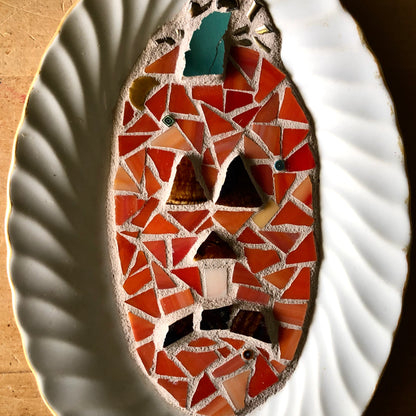 Upcycled Jack O Lantern Mosaic Dish