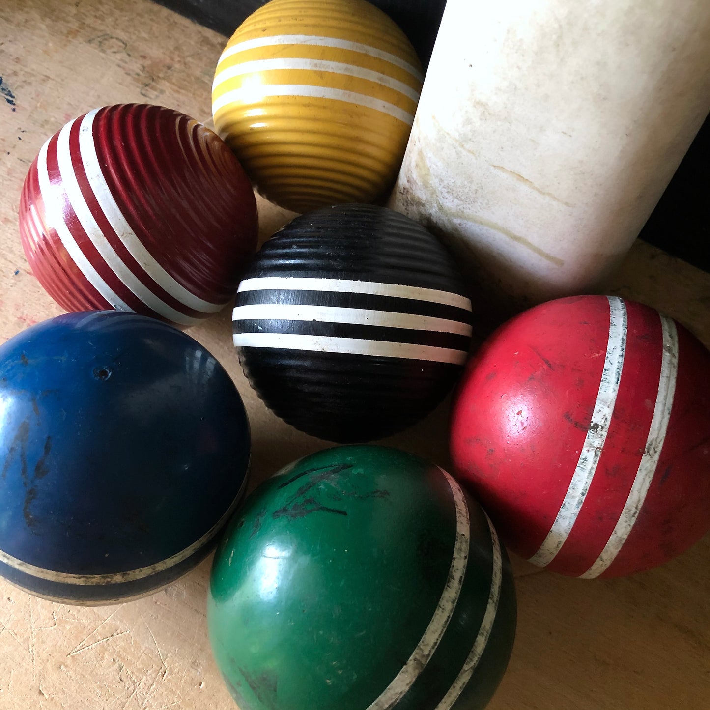 Vintage Wooden Striped Croquet Balls, Set of 6