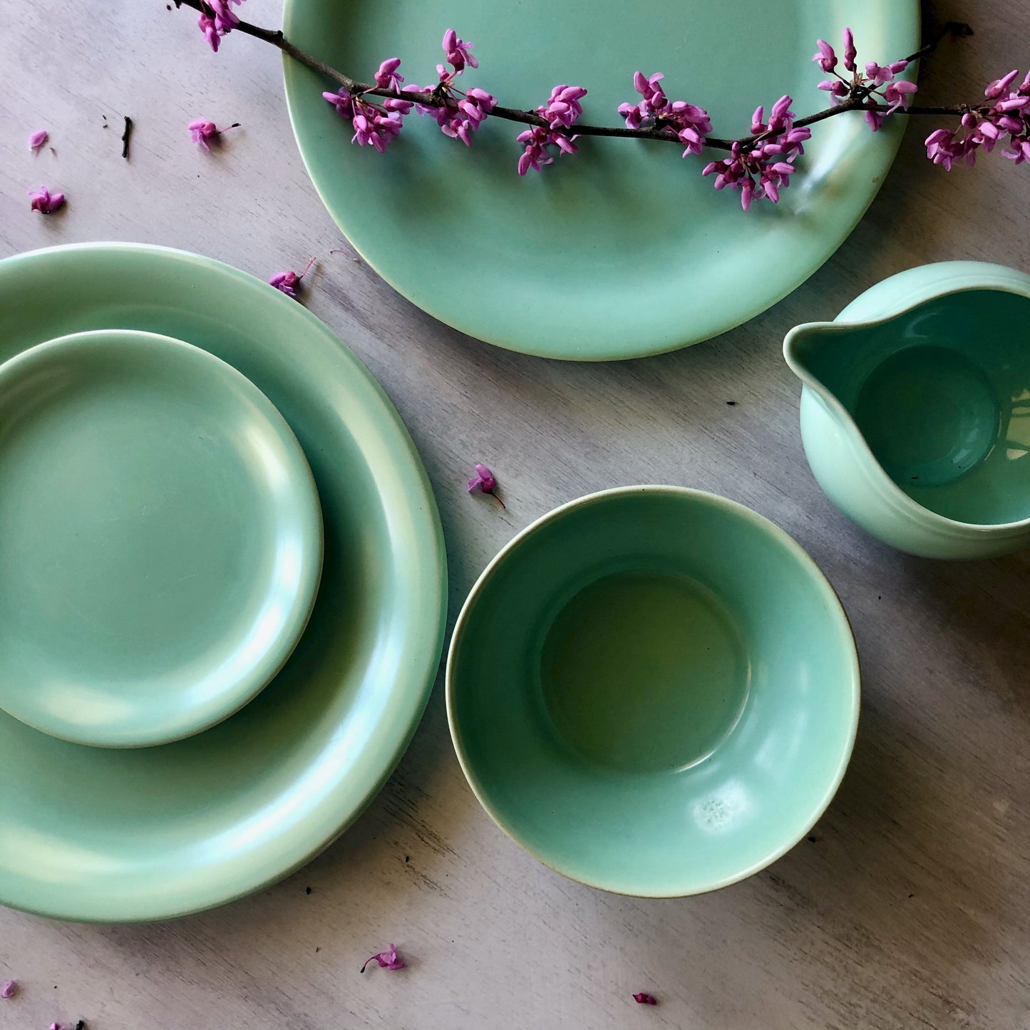 Vintage Pacific Pottery Green Dinnerware c.1940s Rush Creek Vintage