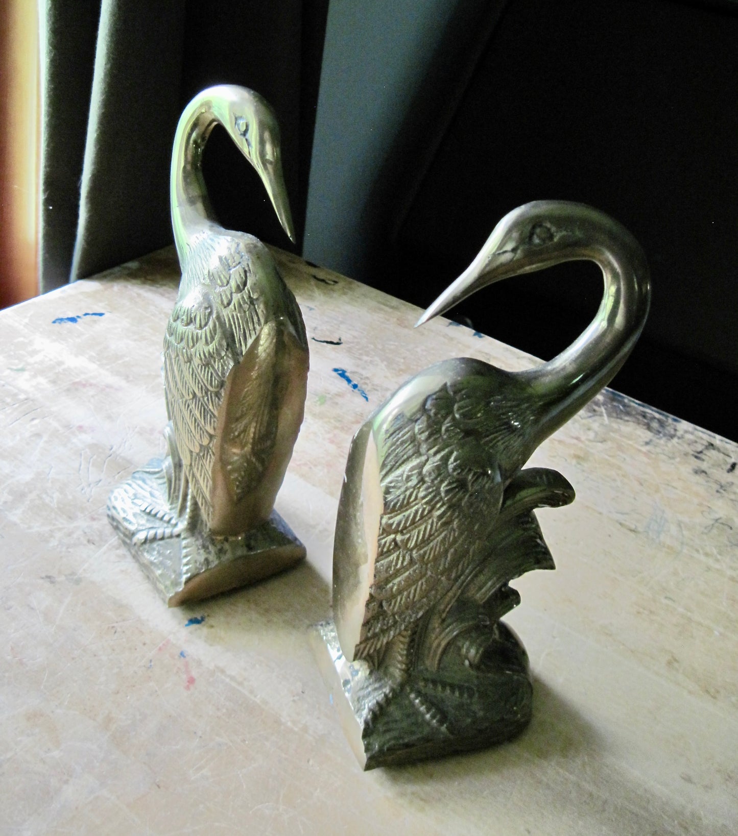 Vintage Brass Swan Bird Bookends (ca.1960s)