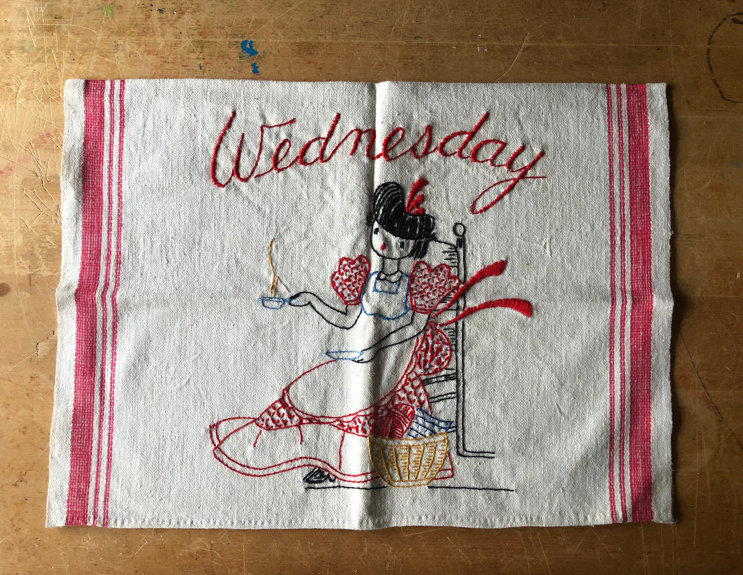 Embroidered Day of the Week Chores Kitchen Towels, (c.1960s)