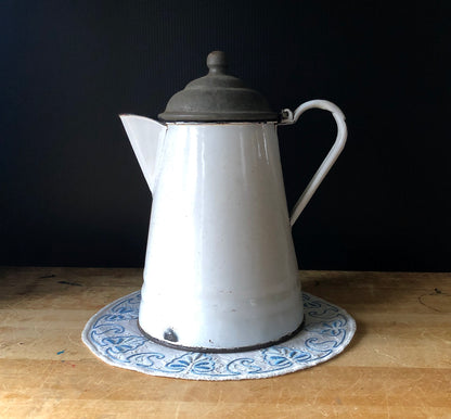 White Graniteware Coffee Pot
