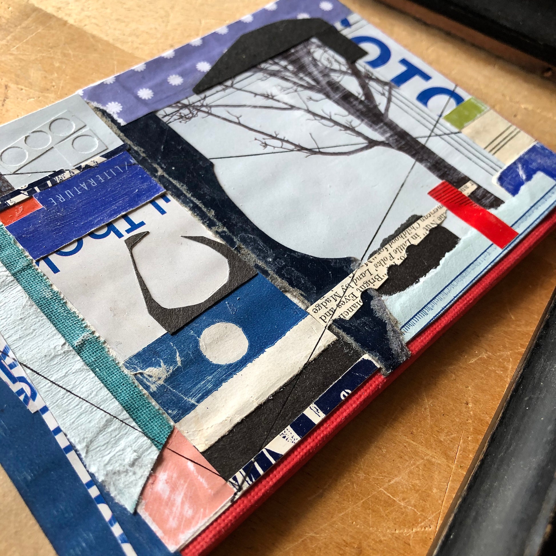 Handmade Book Art Collage, 'Winter Tree'