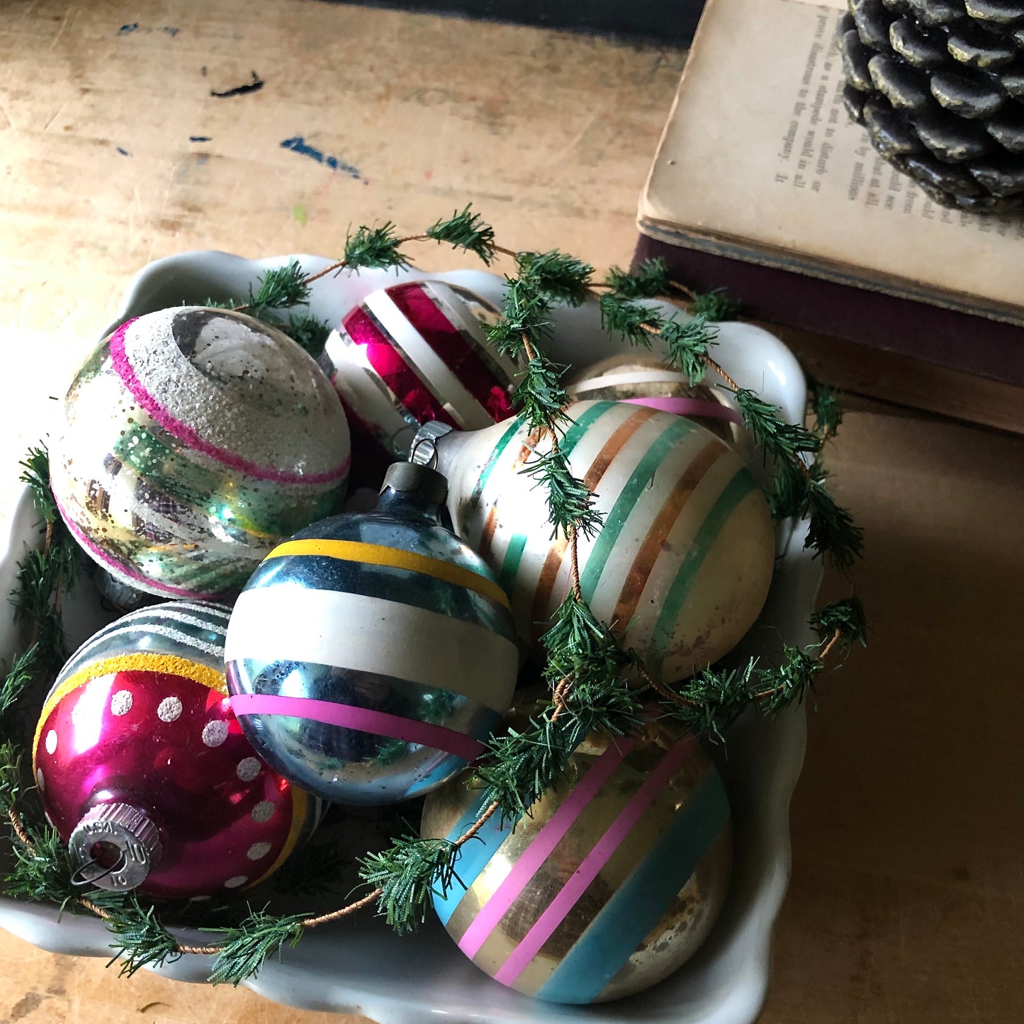 Vintage Striped Glass Ornaments (c.1940s)