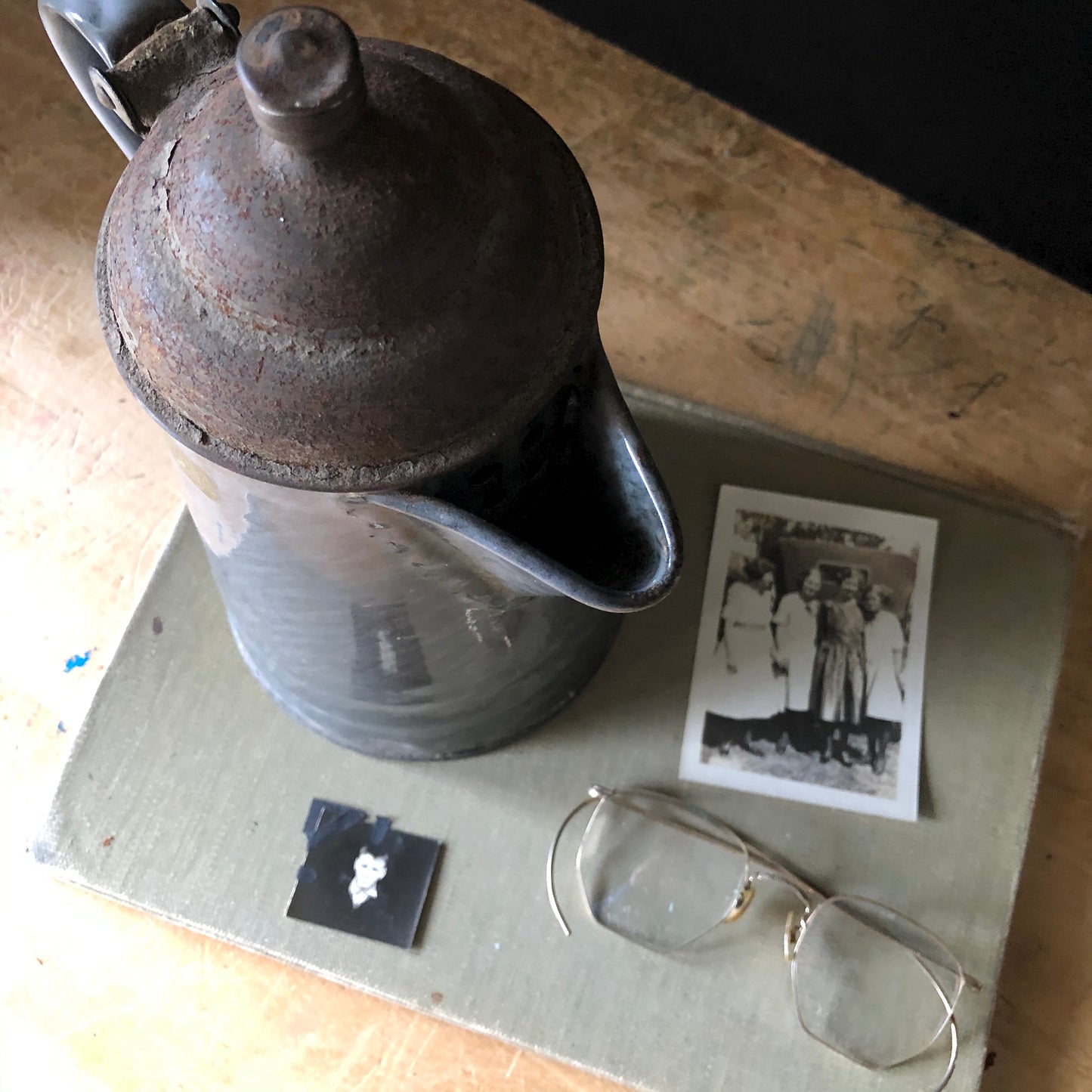 Primitive Grey Enamelware Coffee Pot