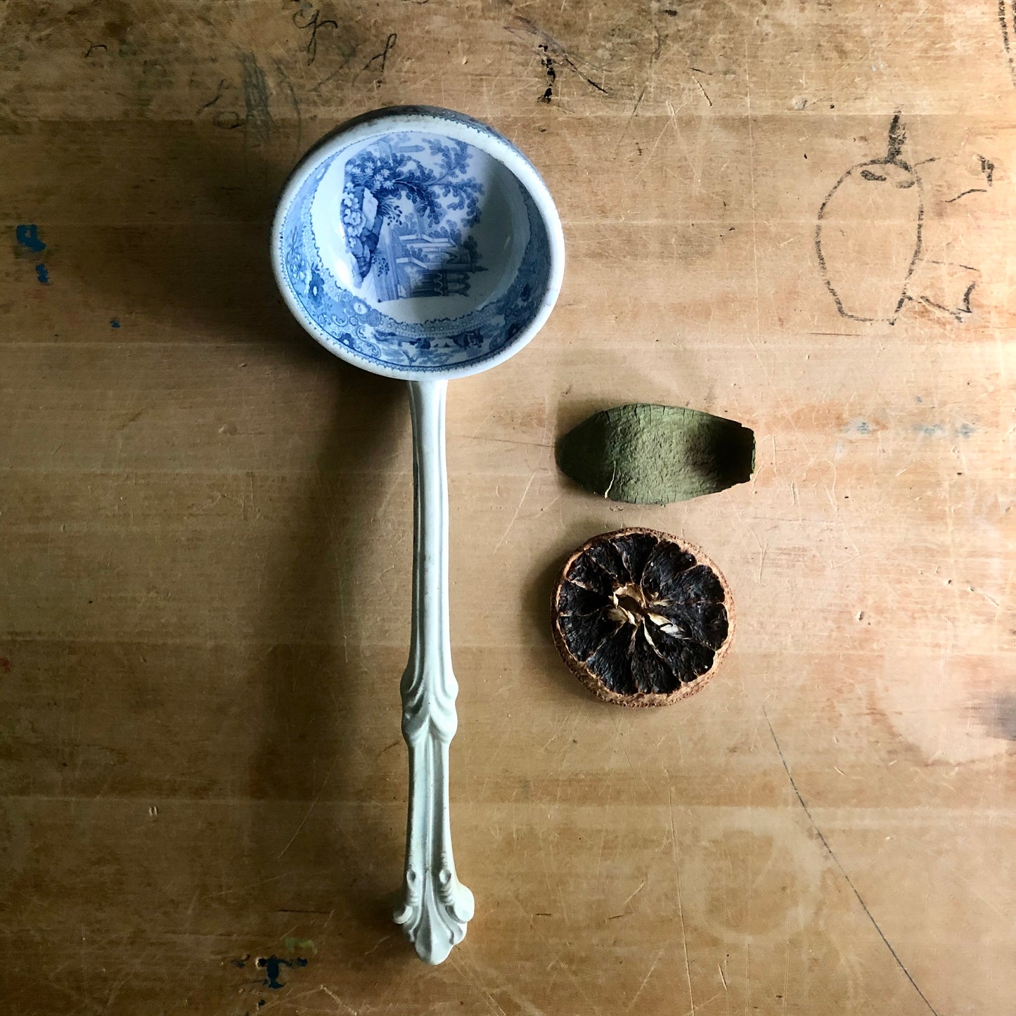 English Blue Transferware Ironstone Ladle (c.19th Century)