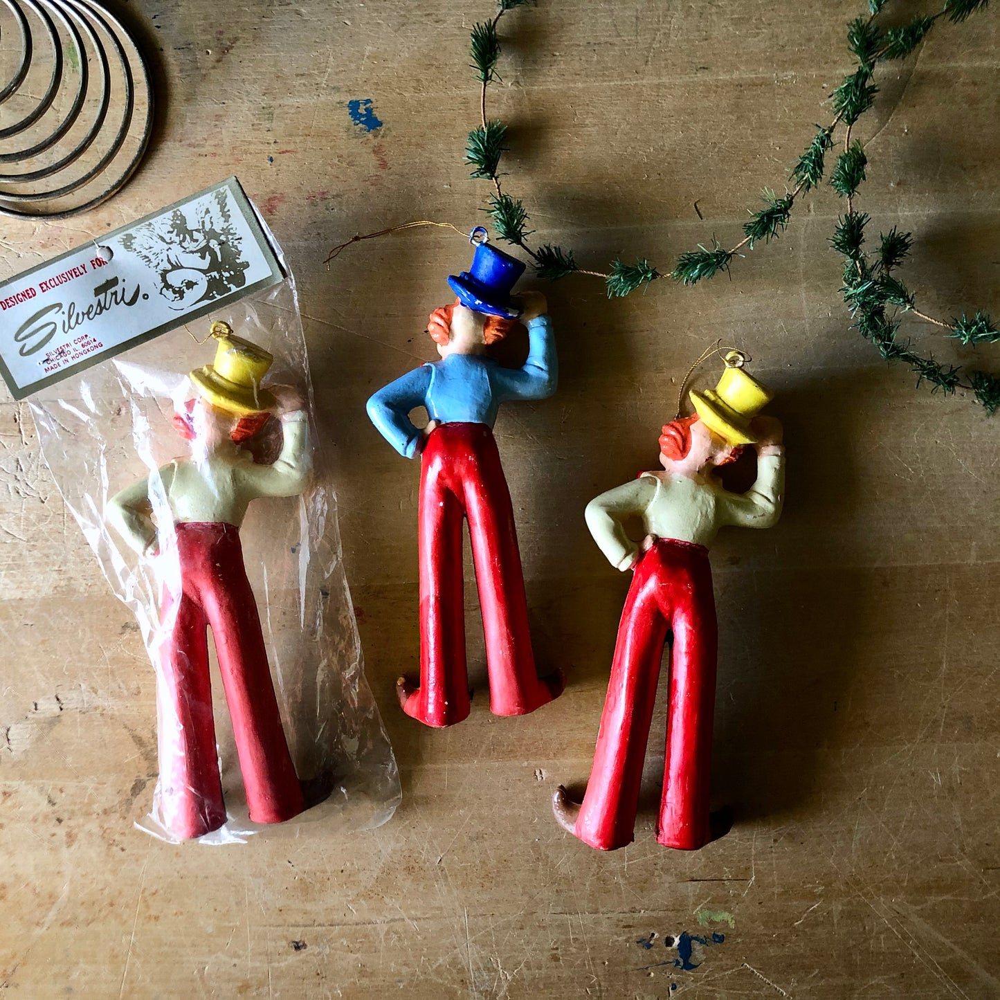 Vintage Silvestri Plastic Clown Ornaments (c.1950s)