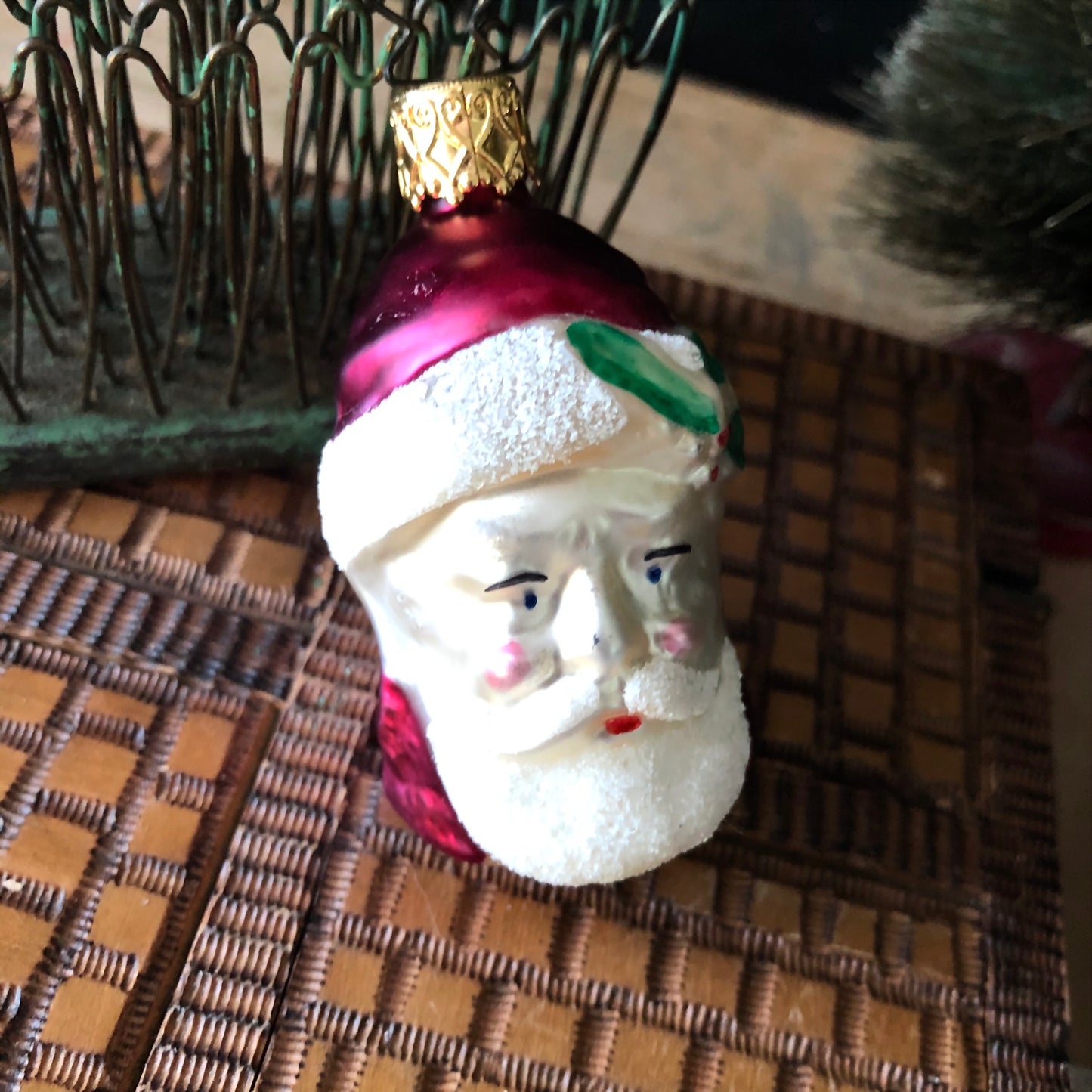 Vintage Santa Head Ornament Trio