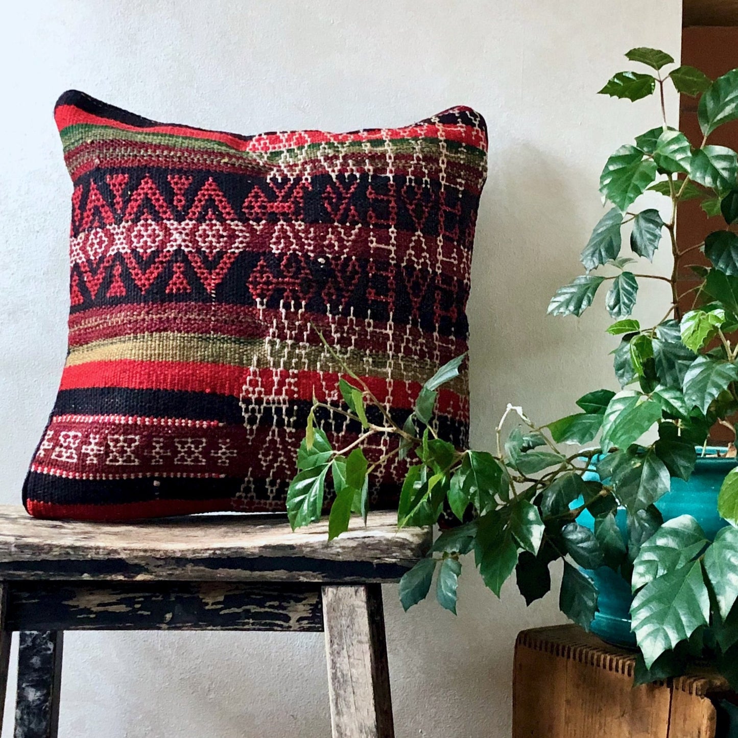 Red and Black Vintage Kilim Cushion Cover