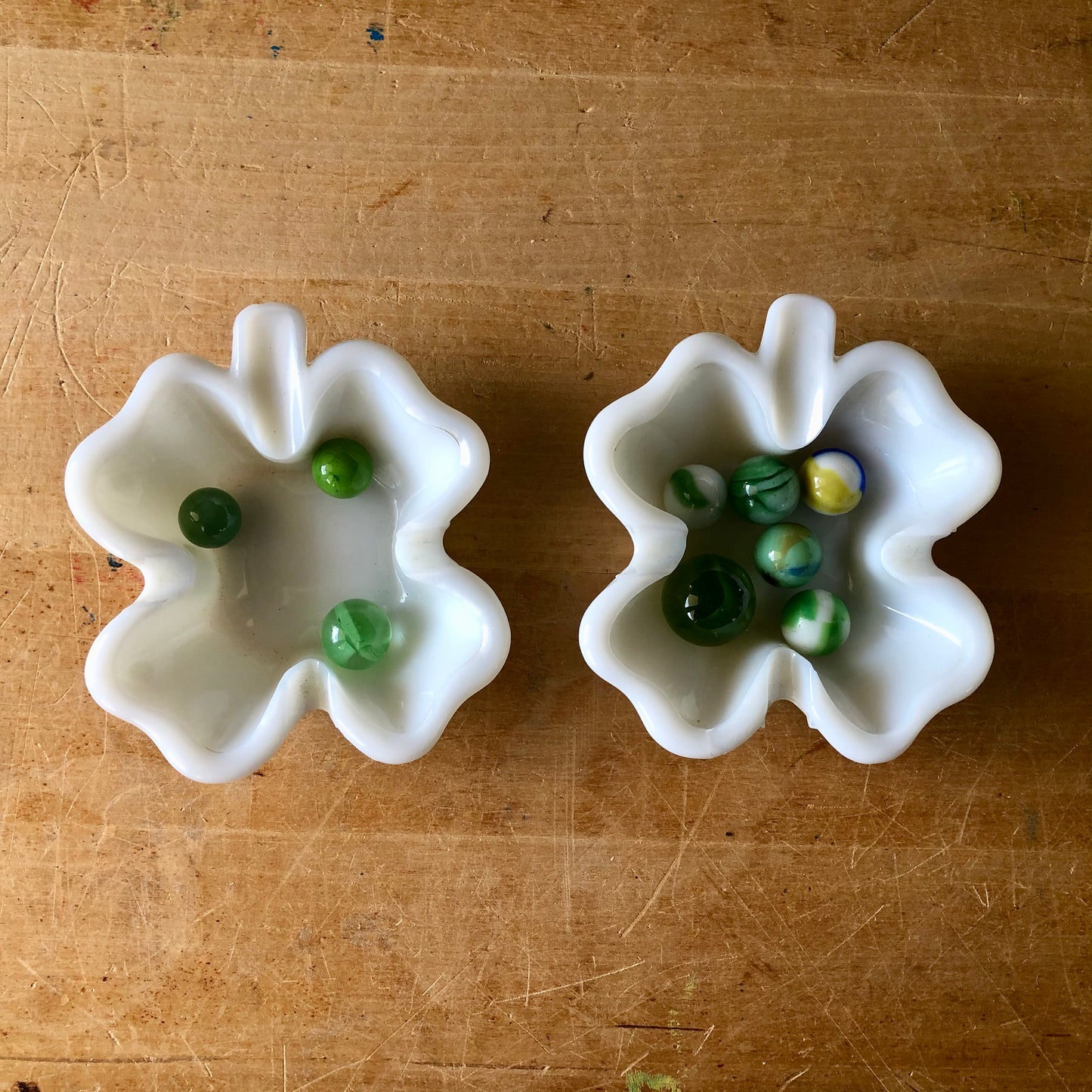 Vintage Milk Glass Four Leaf Clover Ashtrays