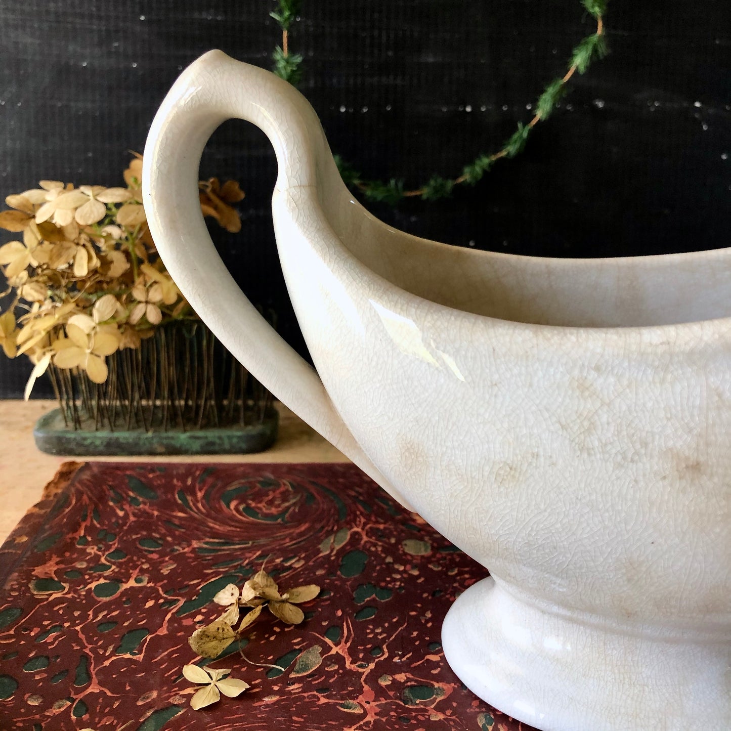 Antique Ironstone Farmhouse Gravy Boat (c.1800s)