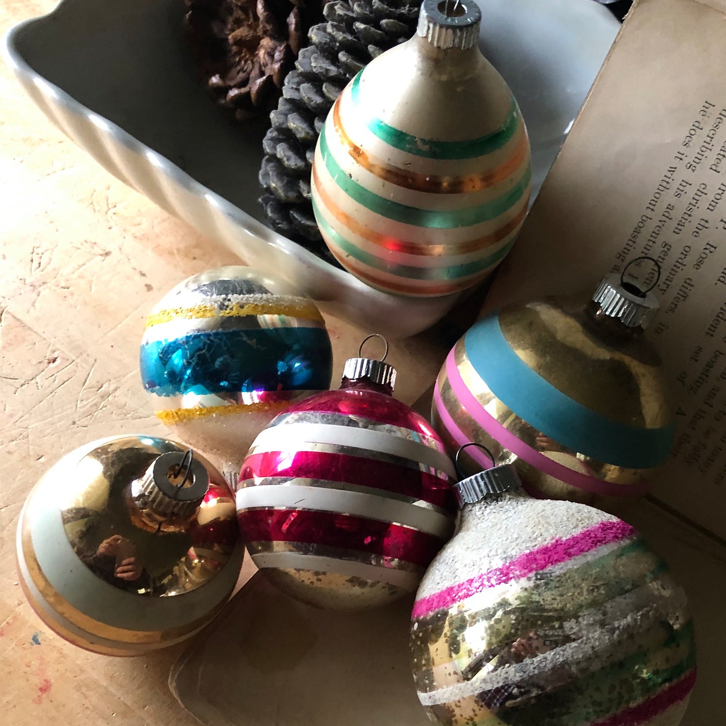 Vintage Striped Glass Ornaments (c.1940s)