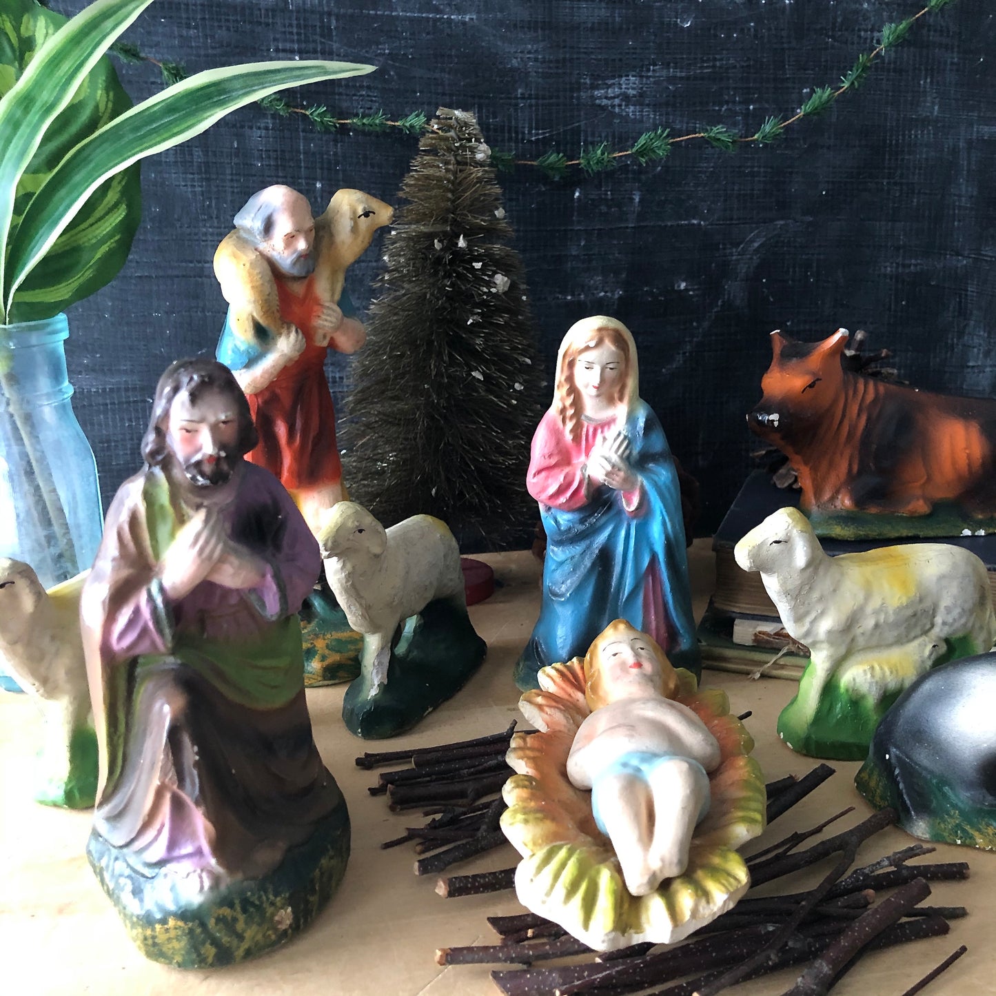 Vintage Chalkware Nativity Set (c.1940s)