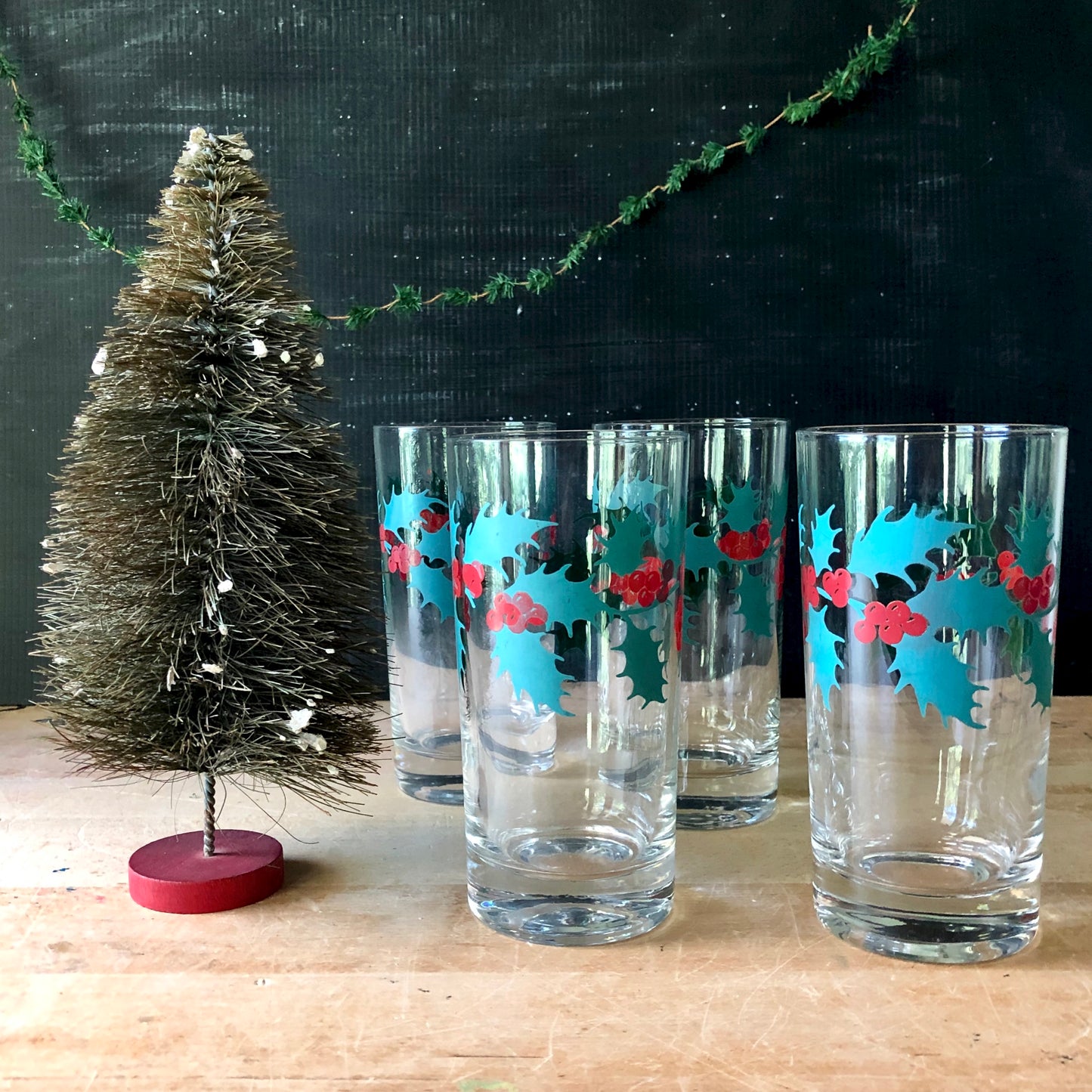 Vintage Christmas Holly Glasses