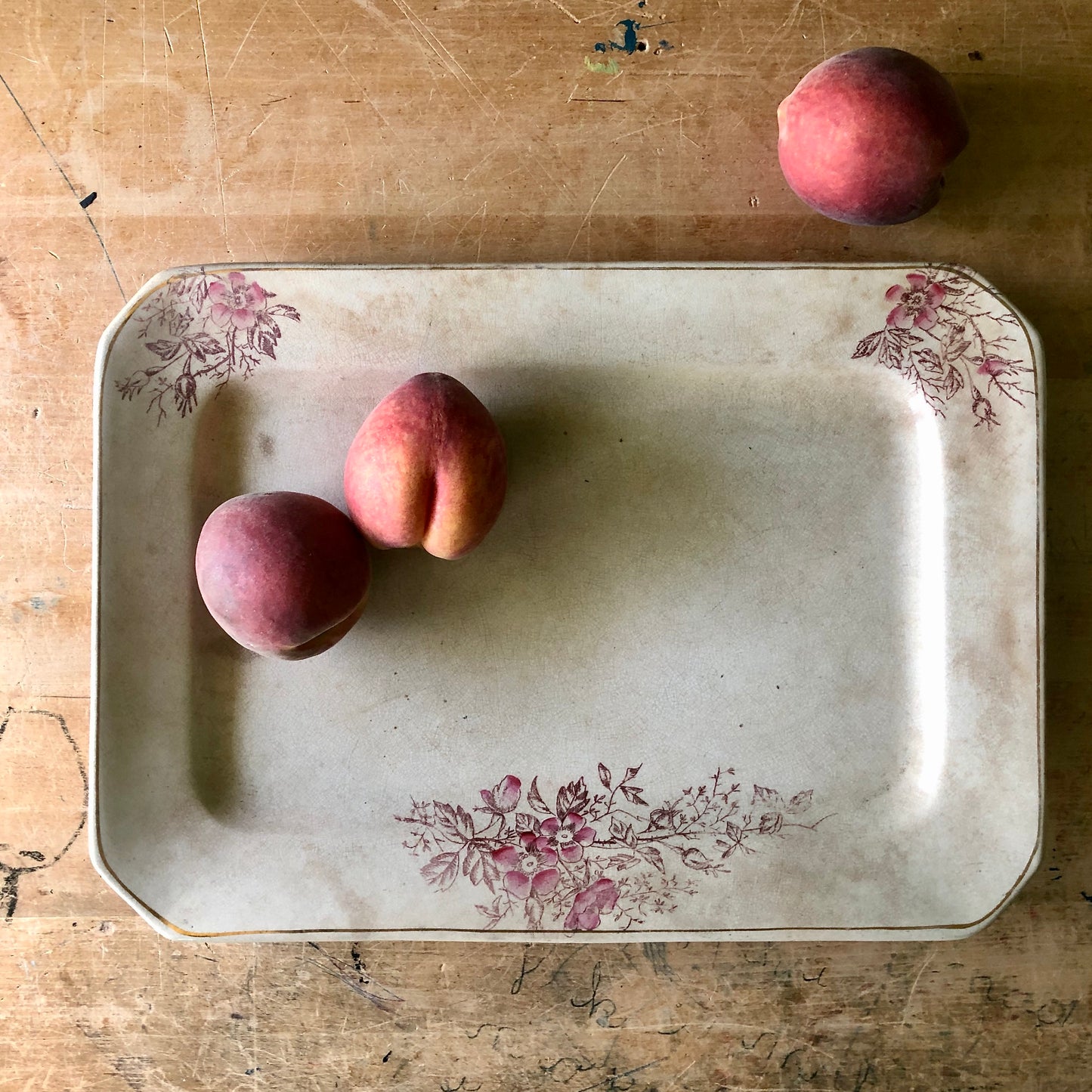 Red Transferware Antique Ironstone Platter (c.1800s)